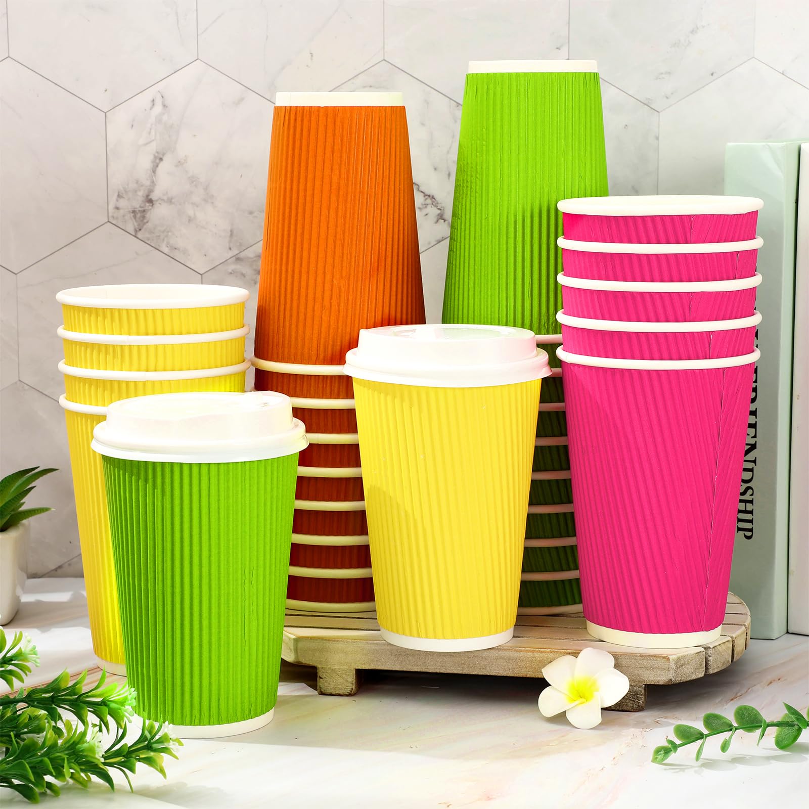 Amazon.com: Whaline 100 Pcs Neon Color Disposable Coffee Cups with Lids 16  Oz Fluorescent Color Paper Cups Corrugated Ripple Wall Insulated Hot Cup  for Home Office Party Supplies : Health & Household
