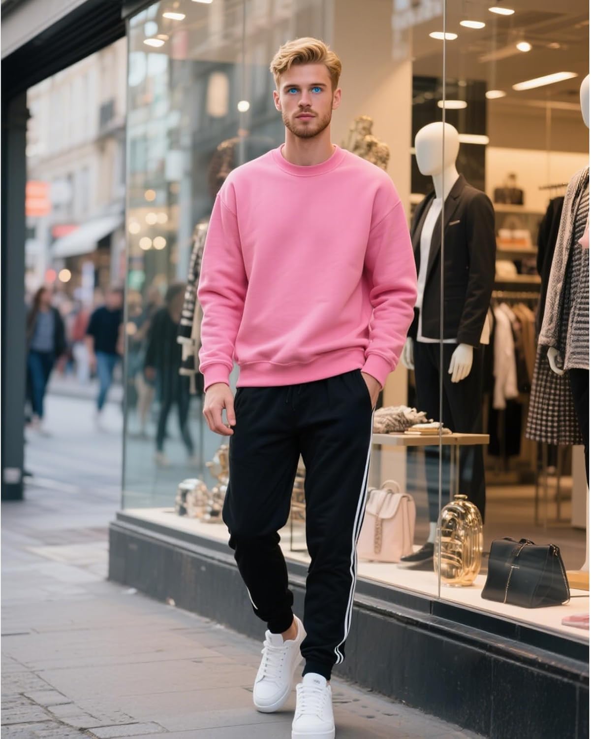 JIHUILAI Men's Crewneck Sweatshirt Plain Sweatshirts Athletic Workout Sweat Shirts Soft Long Sleeve Pullover Shirt - Image 3