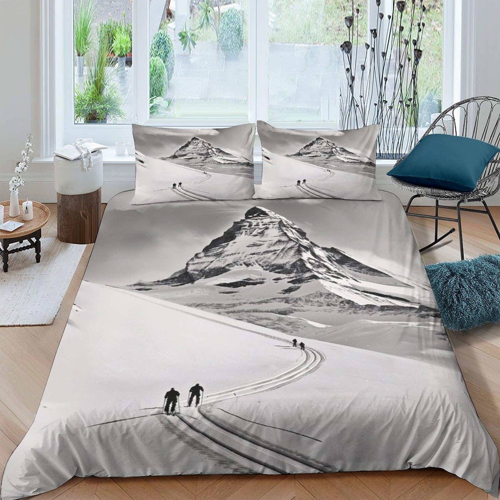 Ctjqhvkz Style-6 3D Printed Mountain Landscape Fitted Sheet Microfiber Soft Breathable Snow Hiking Bed Cover For Bedroom Dorm Mattress Protection Decor Single（135X200cm）