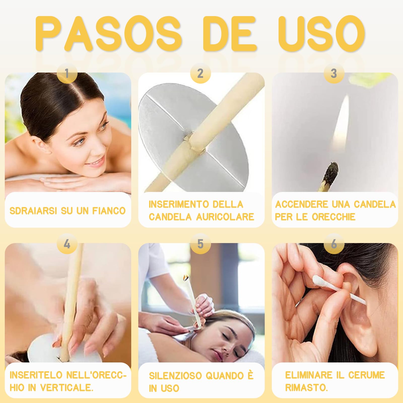 20 Pezzi Candele Orecchie Cerume, Beige 20 Pz Coni Orecchie Cerume con 10 Dischi Protettivi e 20 Tampone di Cotone, Candele per Orecchie Detergenti Naturali in Cera di Stoffa