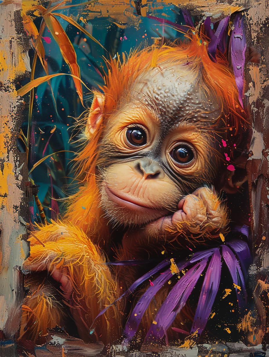 Diamond Art Kits for Adults Baby Orangutan(2) 5D DIY Round Rhinestone Gem Art Crafts Paintings for Home Wall Decor 11.7x15.8inches/30x40cm