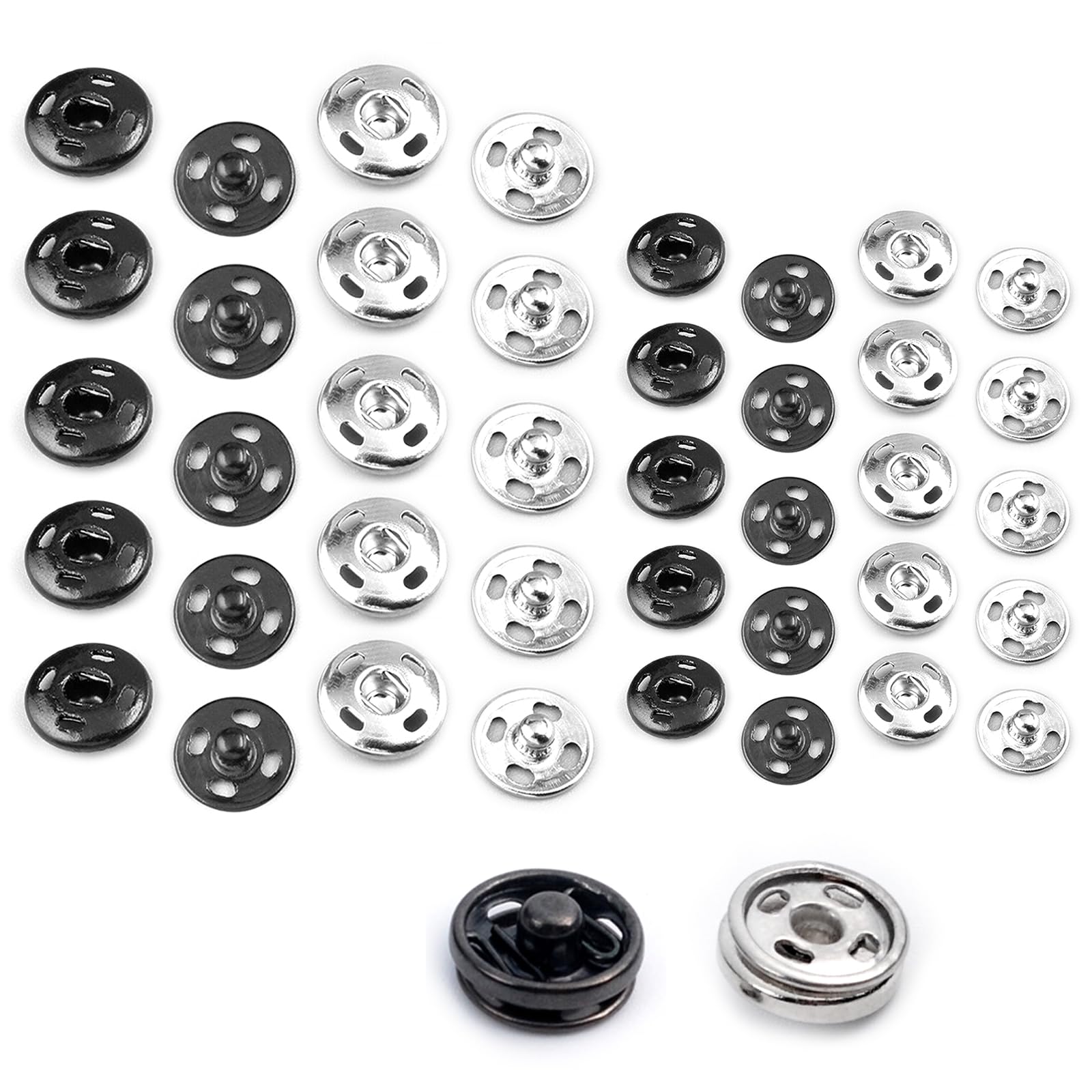 Press Studs Snap Fasteners, 20 Sets Sew on Snap Buttons Fastener Metal Snaps Button Kit for Clothing Sewing Craft Handbag 12mm 8.5mm