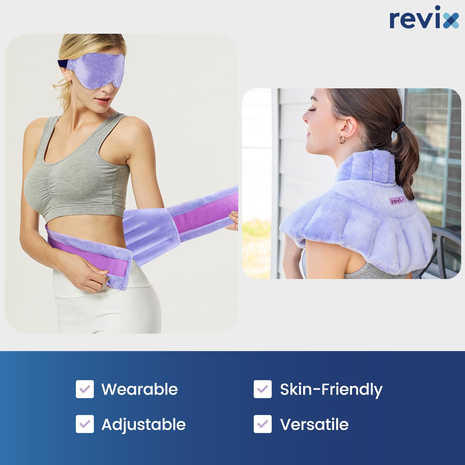 Cuscinetti riscaldanti a microonde REVIX per schiena, fascia riscaldante per collo e spalle con calore umido, maschera riscaldante per gli occhi, impacco caldo, collo e schiena, Viola, set da 3 pezzi