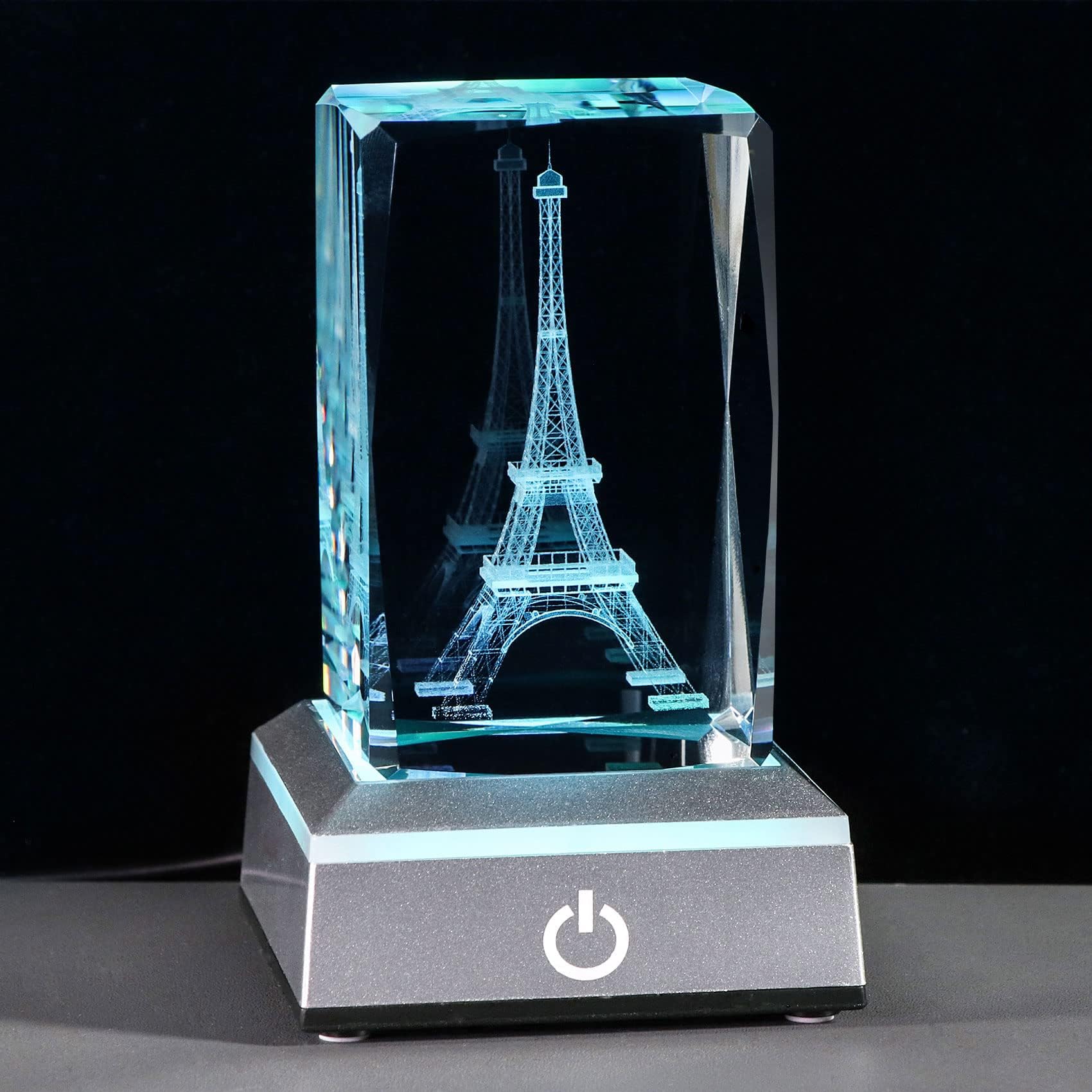 Movdyka 3D Crystal Eiffel Tower Figurine Paris Gifts for Women, Laser Etched Eiffel Tower Ornaments Statue with LED Base, Paris Themed Bedroom Office Decor, Gifts for Women on Christmas Birthday