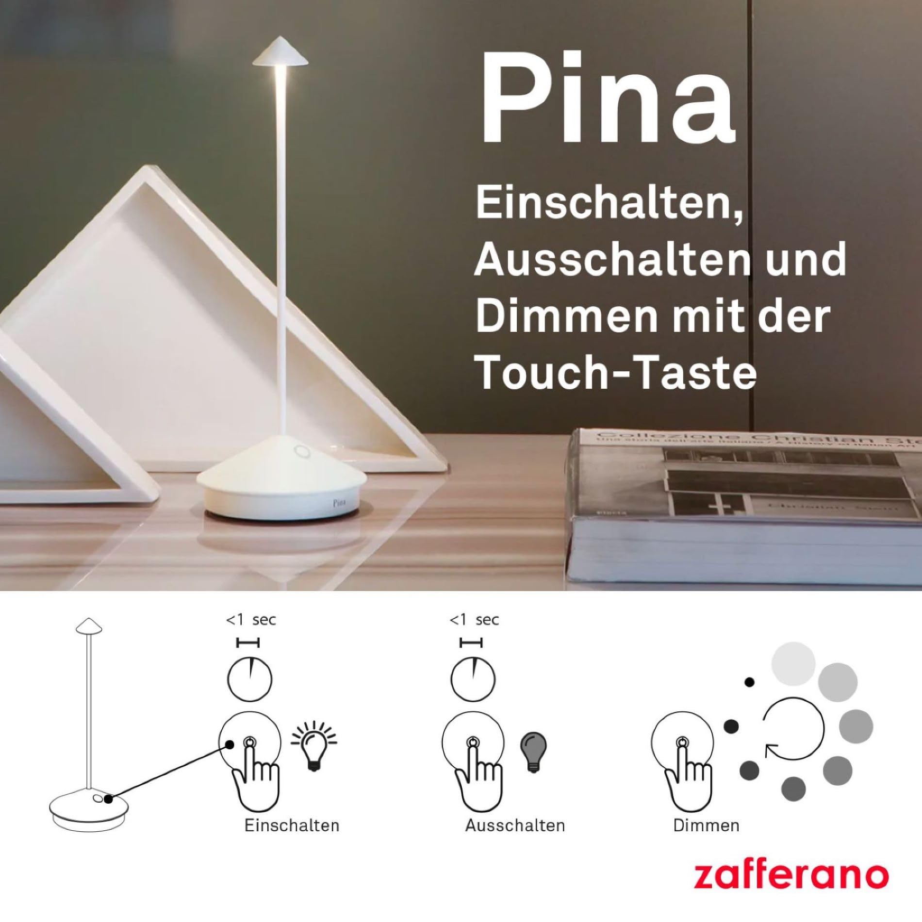 Zafferano, Pina Lampe, Wiederaufladbare und Kabellose Tischlampe mit Touch Control, Geeignet für den Innen- und Außenbereich, Dimmer, 2200-3000 K, Höhe 29 cm, Farbe Corten