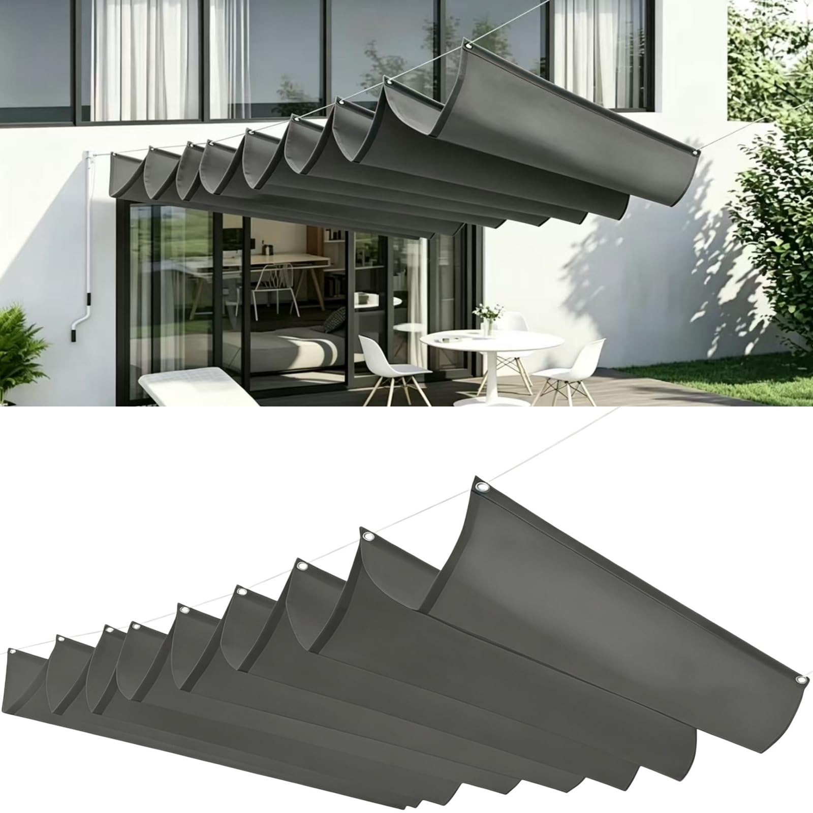 Maska Przeciwsłoneczna Z Materiału 135x220cm Blokujący 98% UV Rozwijany Żagiel Przeciwsłoneczny Z Oczkami I Sznurkiem Do Ogrodu Zewnętrznego, Patio, Trawnika, Jasny szary