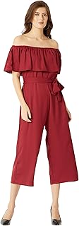 Miss Chase Women's Blue Off-Shoulder Ruffled Midi Jumpsuit