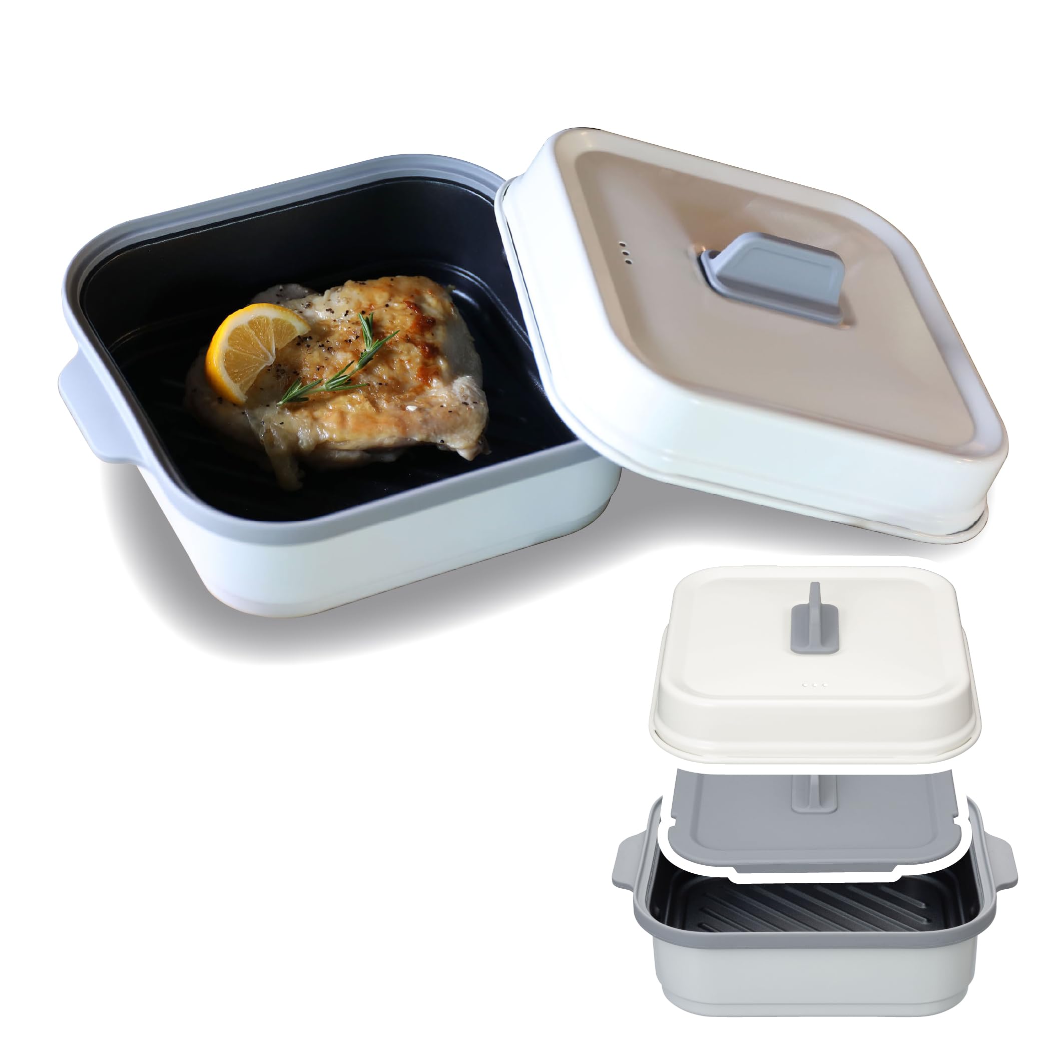 Amazon｜シービージャパン 電子レンジ調理器具 両面焼き 内フタ付き 深