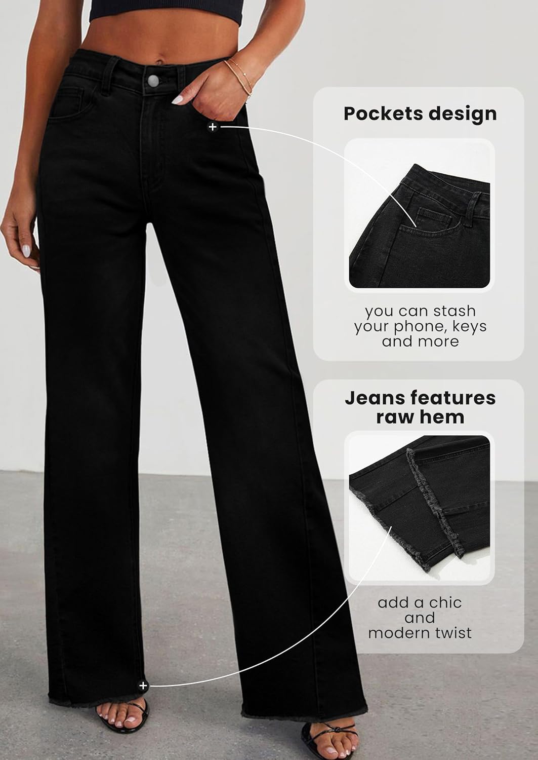 PRETTYGARDEN Wide Leg Jeans for Women Trendy High Waisted Stretchy Baggy Raw Hem Denim Palazzo Pants 2025 Fall Clothes