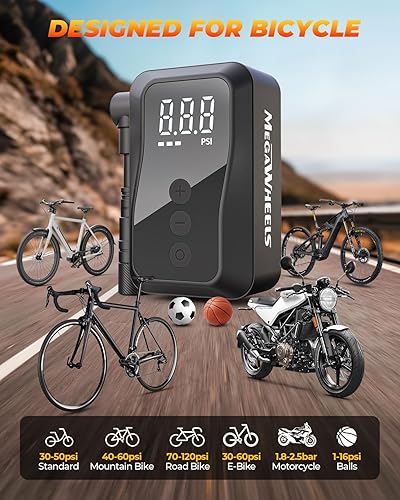 Miniatura 3 de Mini bomba de neumáticos para bicicleta, bomba de bicicleta de inflado rápido de 25 segundos con calibrador, bomba de aire eléctrica portátil de 150