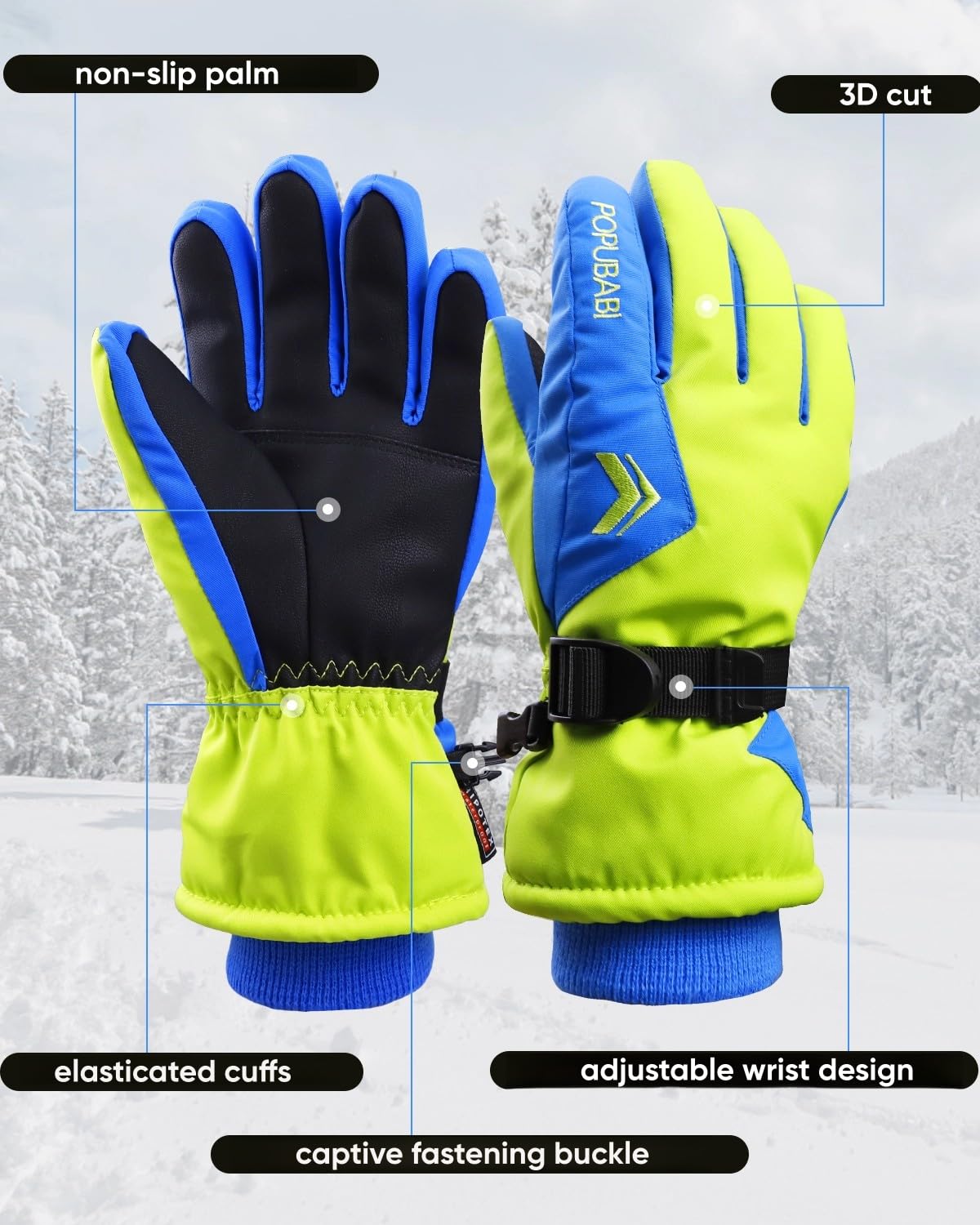 Guantes de Esquí para Niños, Impermeables y a Prueba de Viento, Cálidos para Snowboard y Ciclismo
