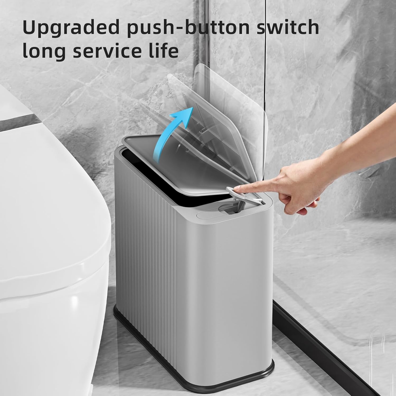 SUBEKYU Bathroom Trash Can with lid,4.2 Gal Small Kitchen Garbage Can,Plastic Office Waste Bin,Slim Wastebasket for Narrow Space,Gray