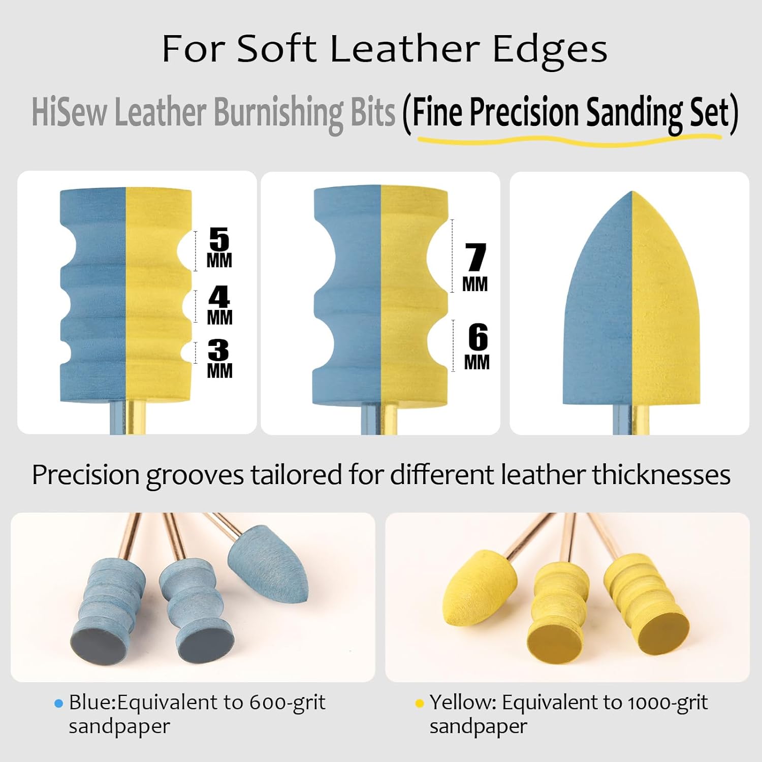 HiSew Leather Edge Burnishing Bits Bundle – Standard & Precision Sets for Complete Leather Edge Finishing, Sanding, Polishing & Edge Paint Prep, Fits Most Rotary Tools