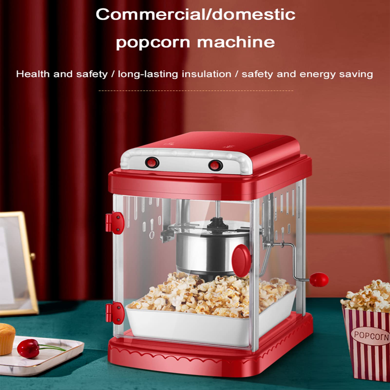 Macchina Per Popcorn, Macchina Per Popcorn Elettrica Retrò Carnival, Popcorn Home Theater Ad Aria Calda Da 1200 W, Misurino Senza Bisogno Di Olio E Coperchio Superiore Rimovibile Per Feste E Bambini
