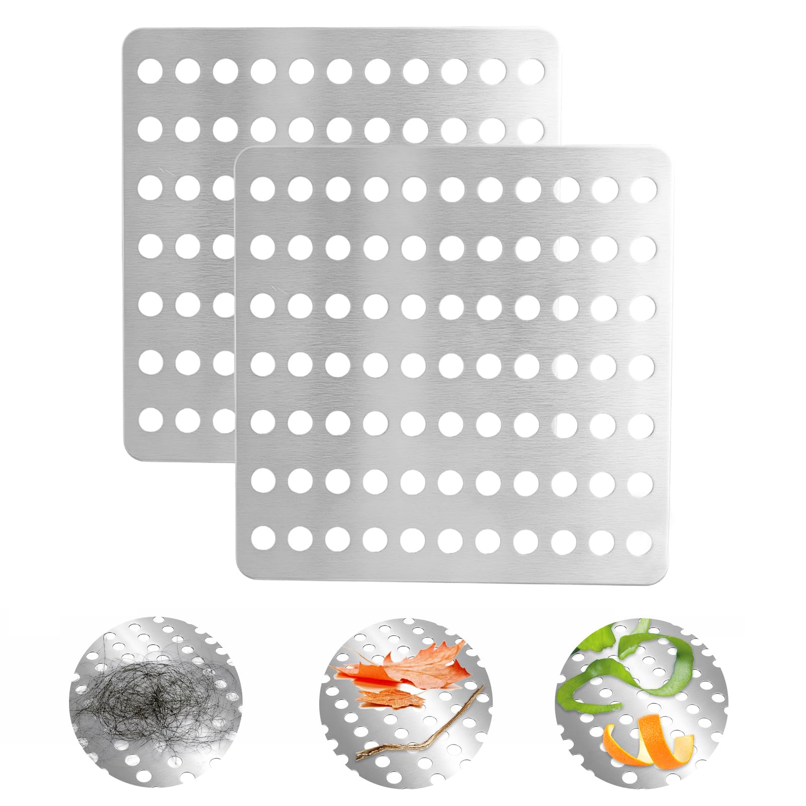 2 Pcs Stainless Steel Swirl Drain Covers, Square Drain Guard Swirl Cover,6" X 6" (15x15cm) Steel Rustproof Square Drain Covers,Metal Drain Protectors for Shower & Garden Leaf Guard