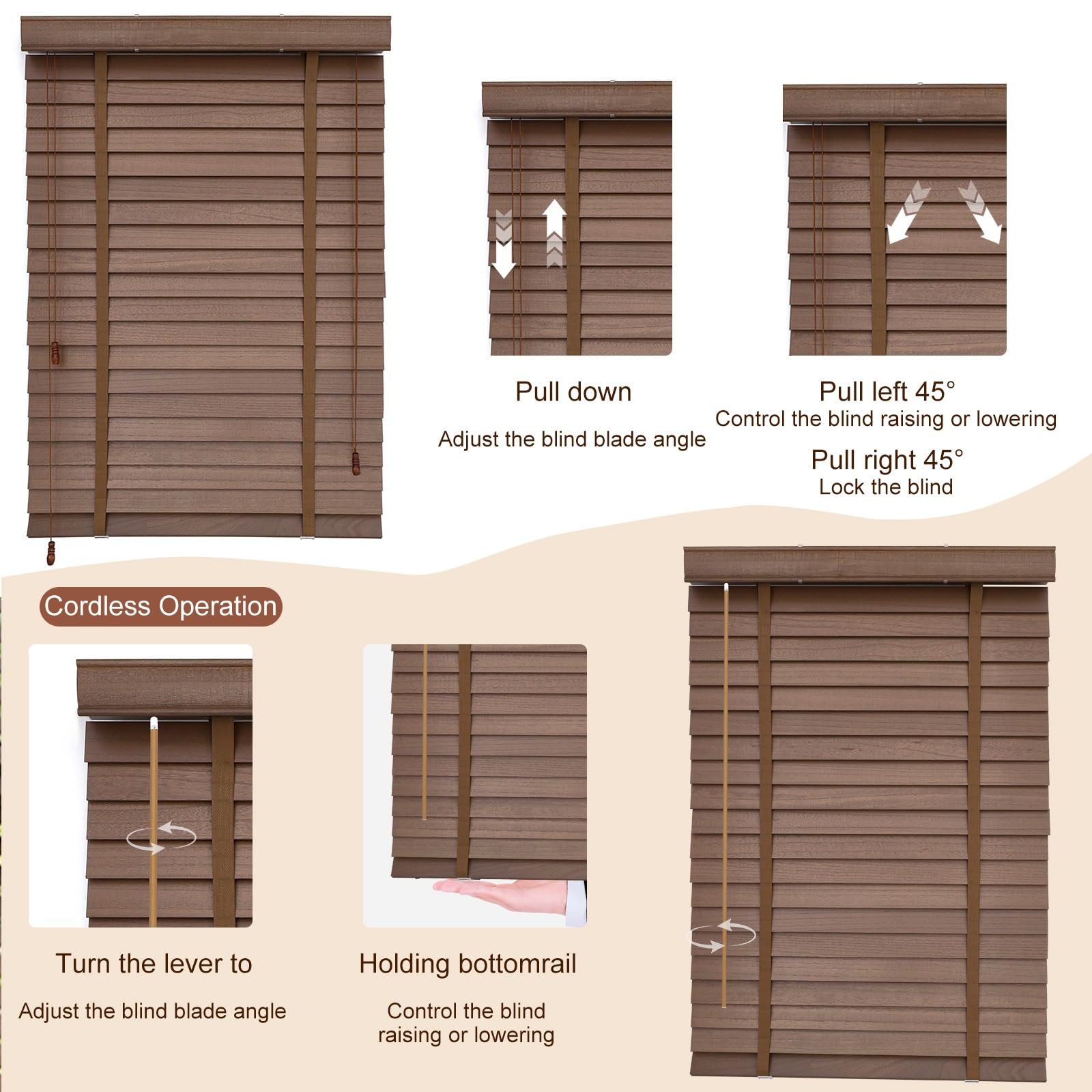 Tende Veneziana in Legno per Interno ed Esterno, Privacy Oscurante per Finestre 25 35 45 60 80 100 125 110 145 180 200 215 cm su Misura Veneziane Orizzontali Lamelle 50 mm(1315)