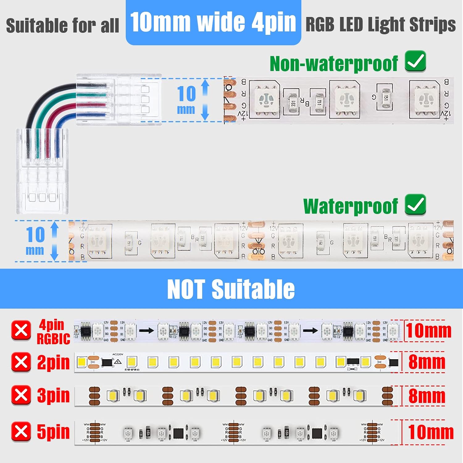 Solderless LED Light Connectors 4 Pin 10 Pack image 4