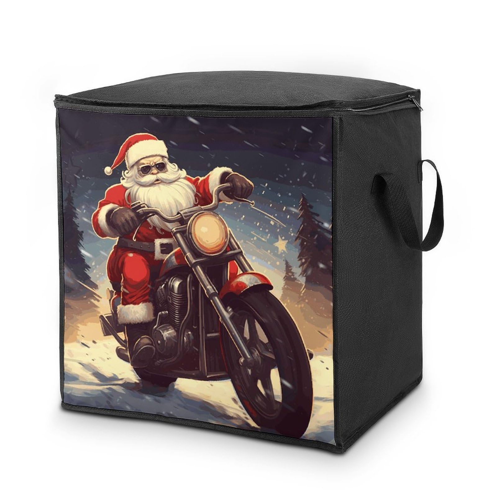 Santa Claus Biker Riding Storage Bag with Zippers And Handle Extra Large Bedding Comforter Storage Bag Foldable Blanket Storage Bags Fabric Moving Bags for Closet Organizer (70L)