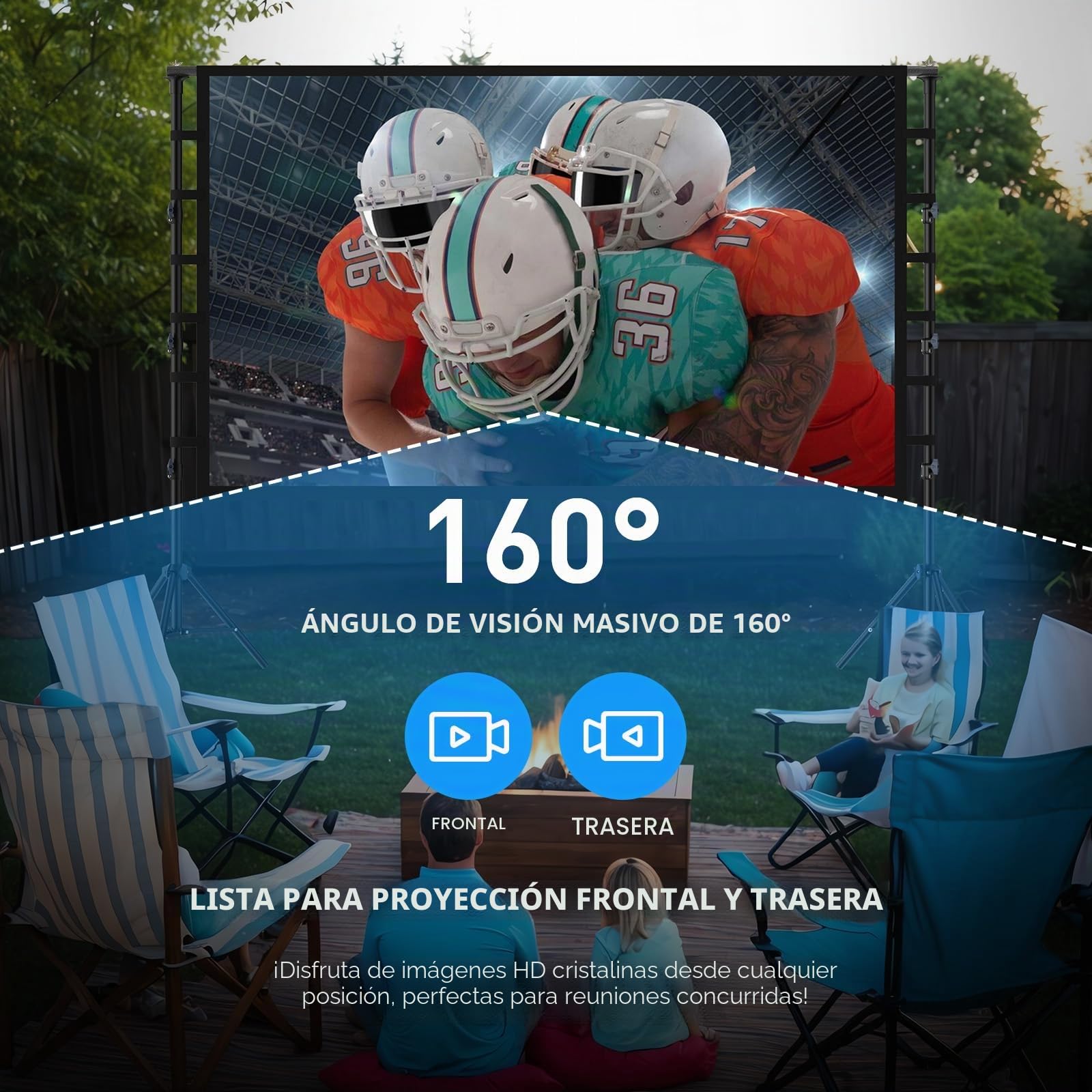 Pantalla de Proyección 200 Pulgadas con Soporte: Pantalla Proyector Portátil Grande para Exterior, Tela Proyección Delantera/Trasera Interior, Sin Arrugas y Bolsa de Transporte para Cine Jardín