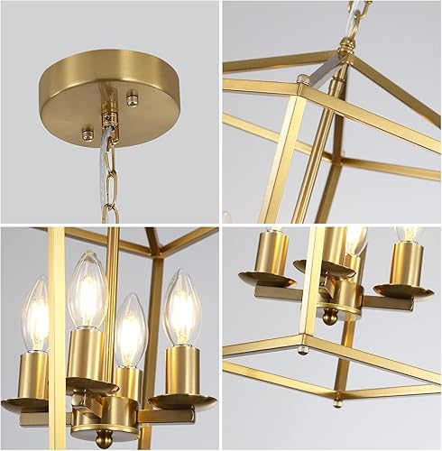 Miniatura 6 de Candelabros rústicos de 4 luces para techo de jaula de techo, lámparas colgantes doradas para cocina, isla, comedor, granja, entrada, vestíbulo