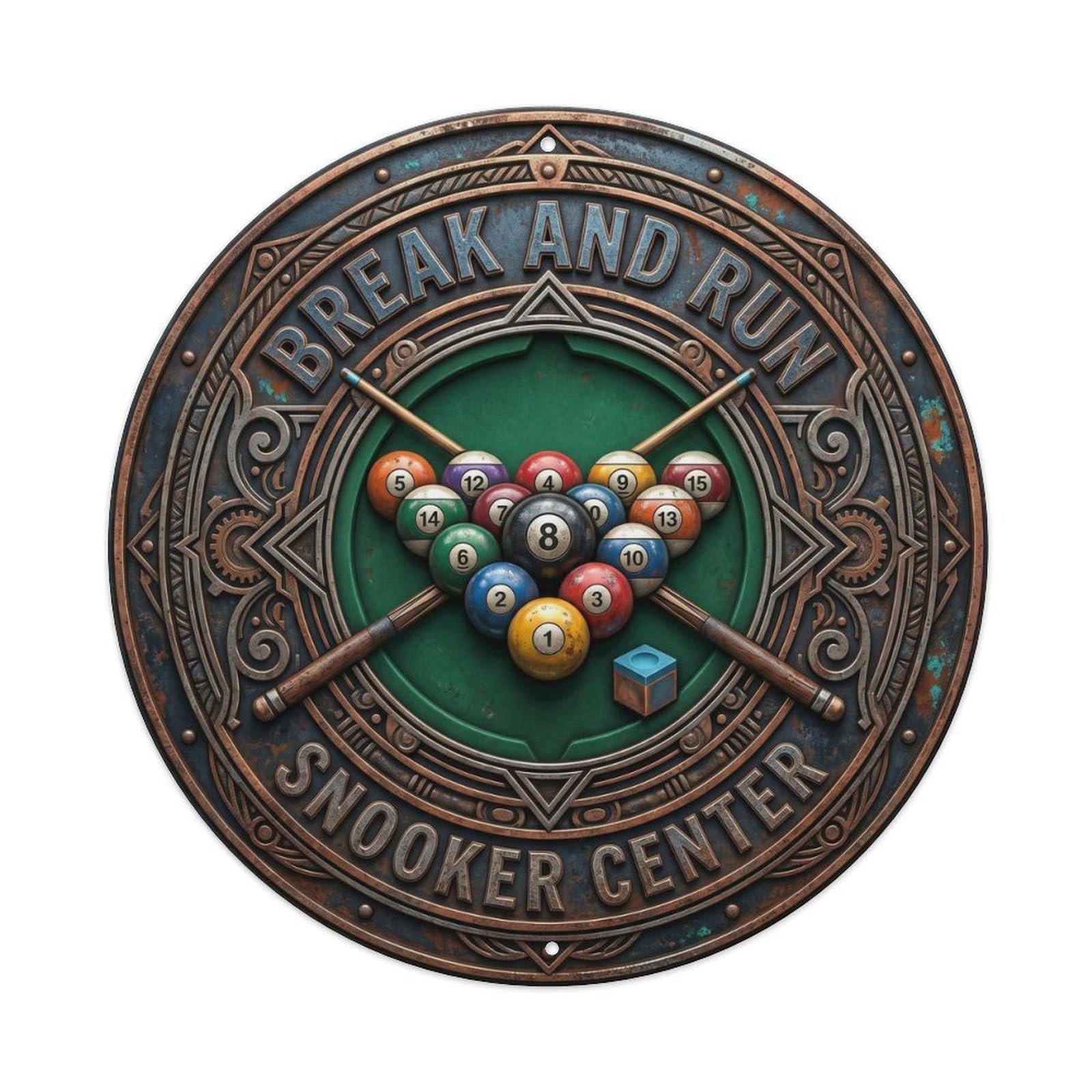 Cwbufd Vintage Style Break And Run Snooker Center Vintage Metal Tin Sign Plaque Wall Decor For Cafe, Club Bar, Office, Garden Metal Poster 8X8inch