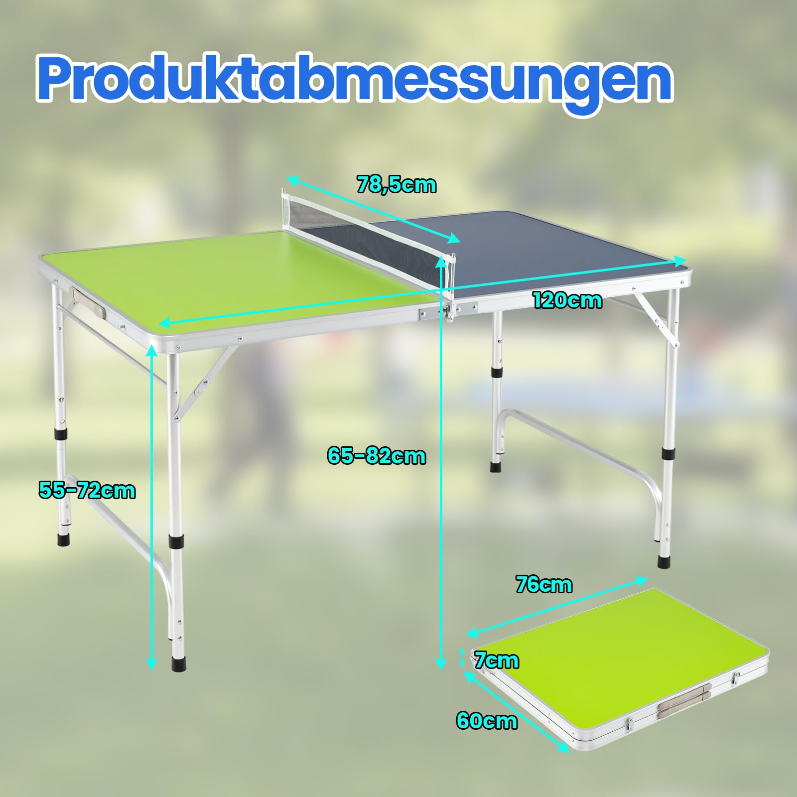 COSTWAY Mini Tischtennisplatte klappbar, Tischtennistisch 3-stufig höhenverstellbar inkl. Netz, 2 Schlägern & 2 Bällen, 120 x 76 cm Ping Pong Tisch wetterfest für Indoor & Outdoor