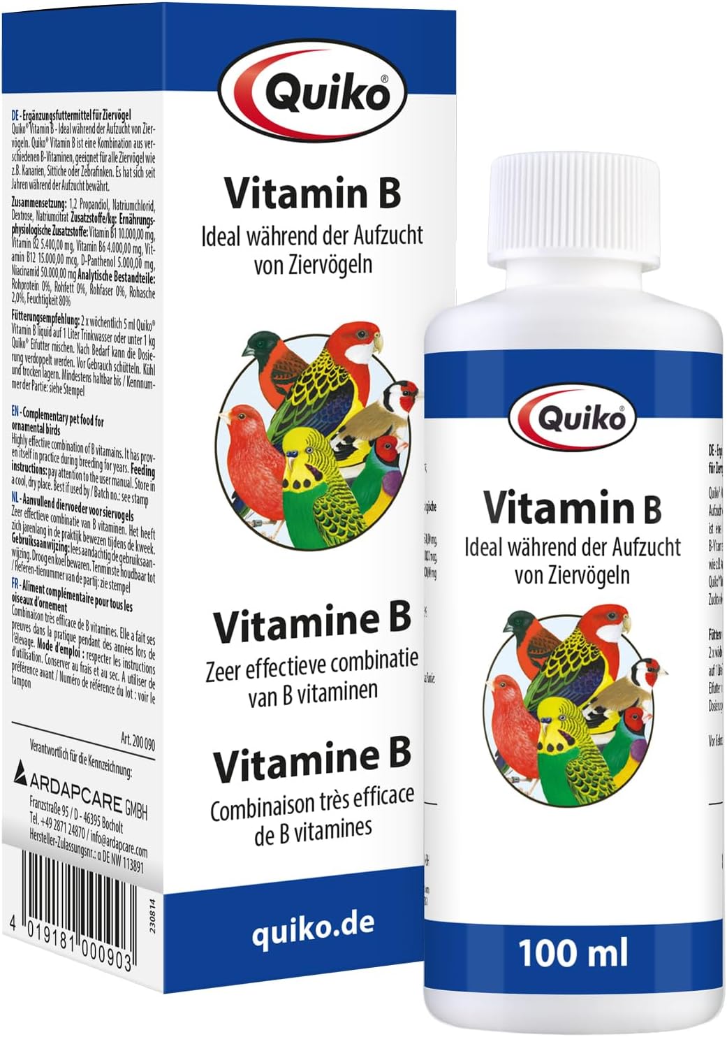 Quiko Vitamin B 100 ml - Highly Effective Combination of B Vitamins for pet Birds and Racing Pigeons - for the Prevention of Growth and Nervous Disorders