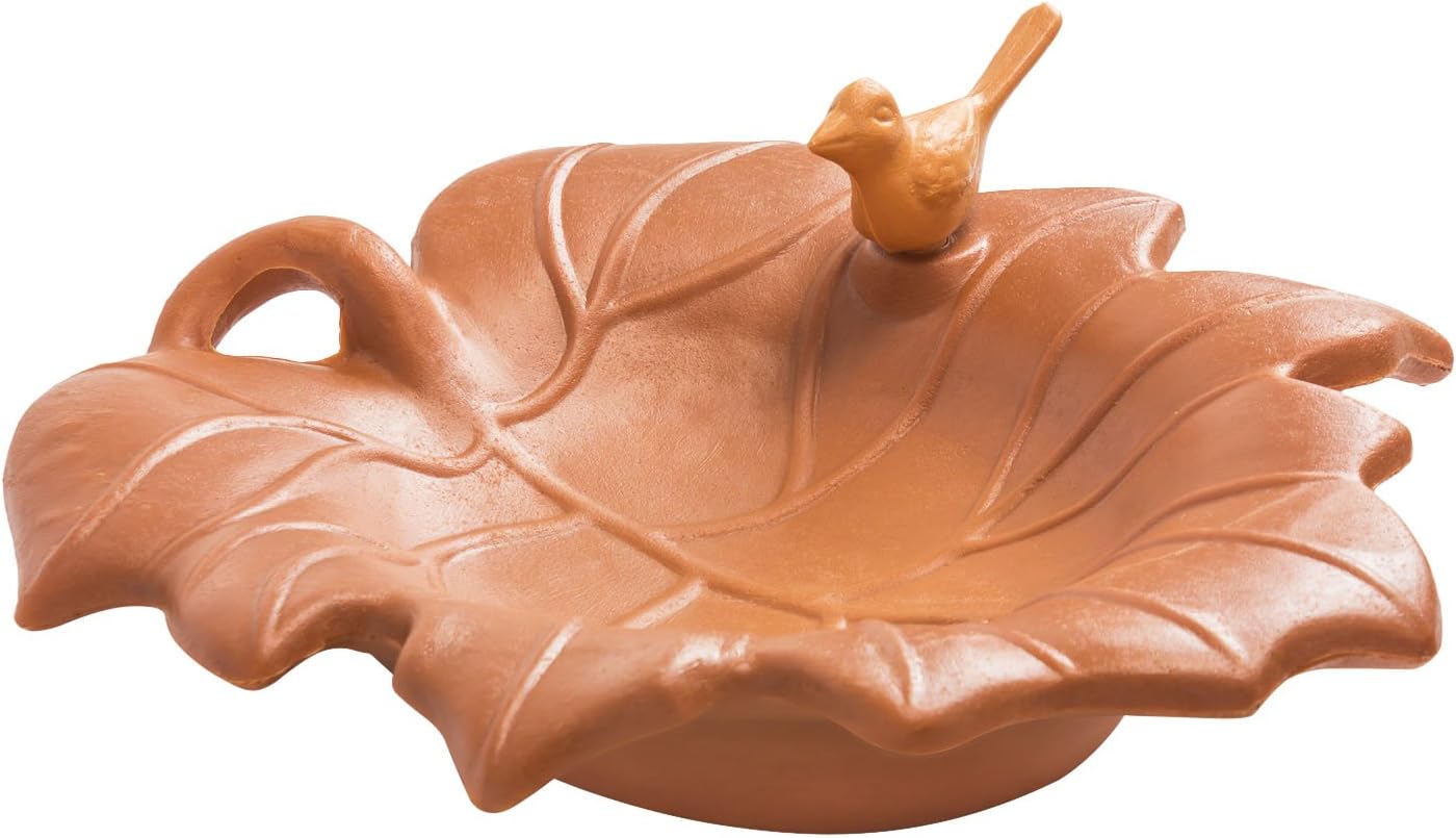 FORM-PLASTIC LARGE GARDEN WATER LEAF BIRDS BATH FEEDER DECORATION TERRACOTTA