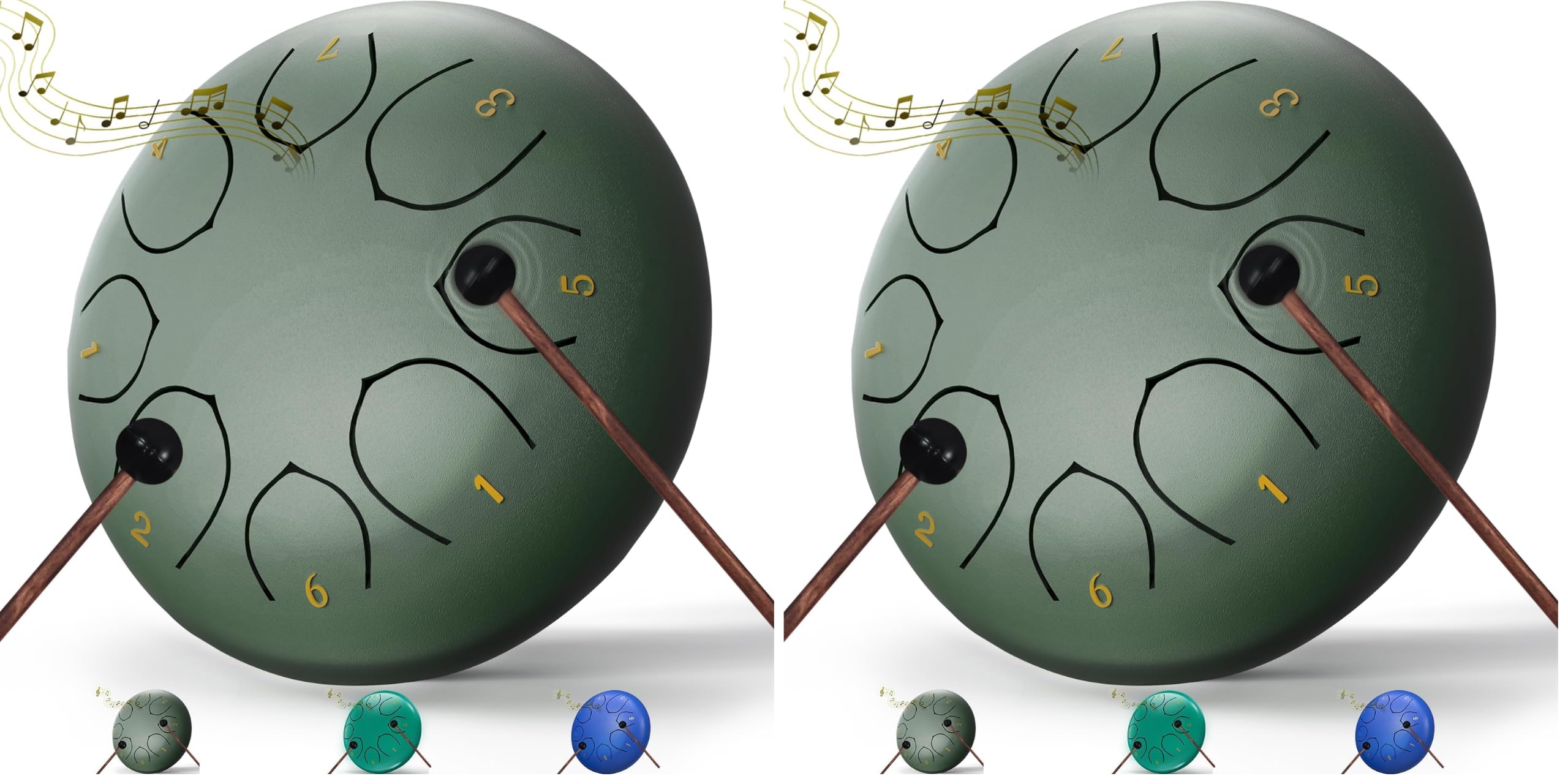 Rain Drum for Outside Garden, 6 Inches 8 Notes Steel Tongue Chakra Drums, Waterproof Meditation Rain Chime, Musical Instruments for Adult Gift with Bag, Music Book, Drum Mallets (Green) (Pack of 2)