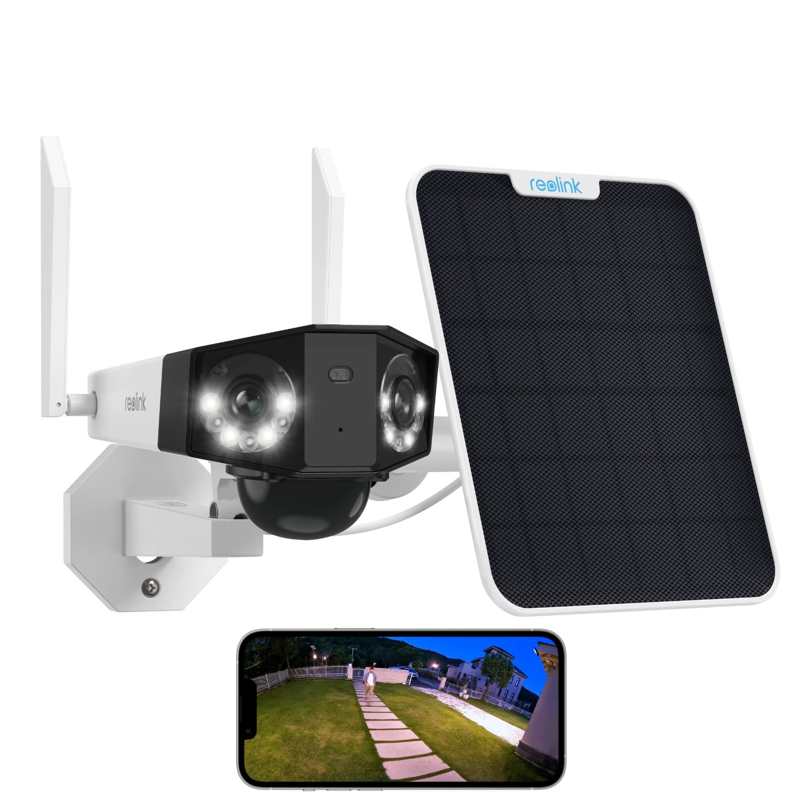 Reolink 4K 8MP Akku Überwachungskamera Aussen Solar mit 180°-Paranoma, Dual-Lens WLAN Kamera Outdoor mit 2,4&5GHz Wi-Fi, Person/Fahrzeug/Haustiererkennung, 30m Farbnachtsicht, Duo 2+6W Solarpanel