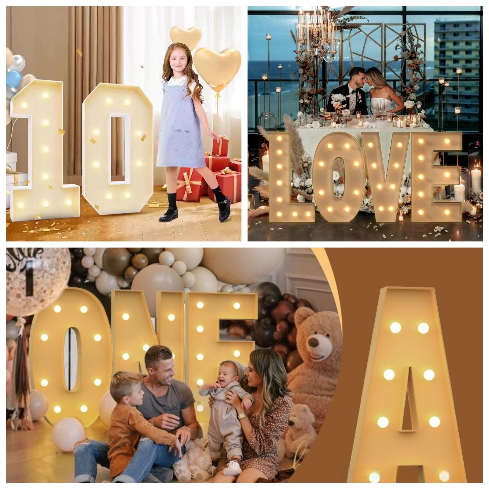 Décorations Fête DIY 3 Pieds Numéros Lumineux Chapiteau Alimentés par Piles Lettres Géantes en Mosaïque Chiffres for Ballons Décoration d'anniversaire(Number 3)