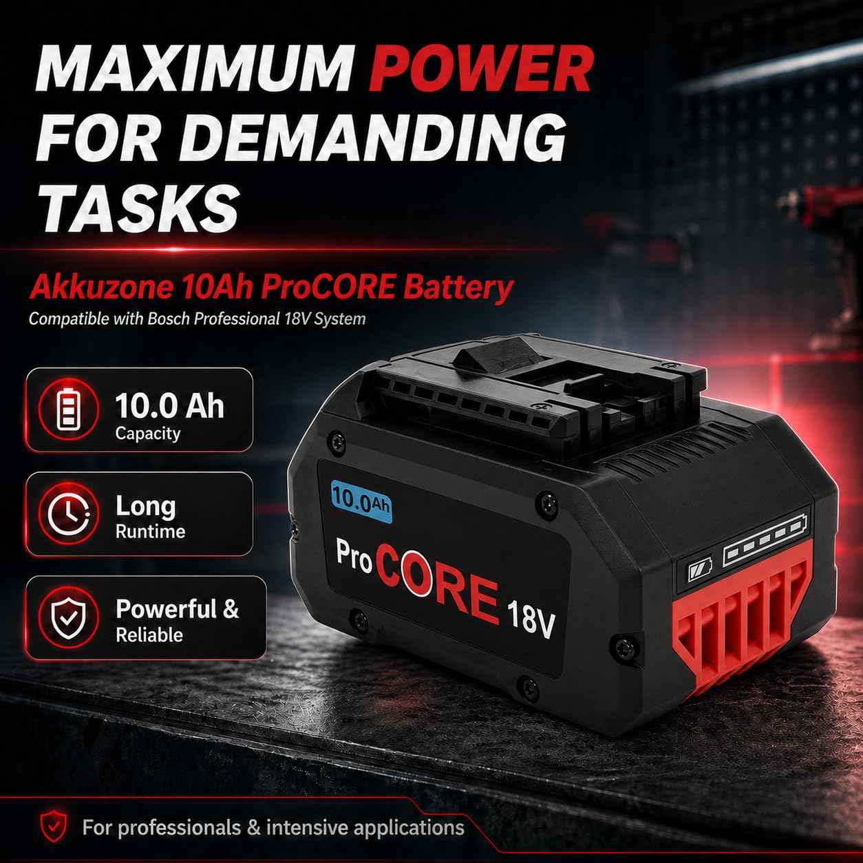10.0Ah Hochleistungs Akku kompatibel mit Bosch Professional 18V System – Extrem Lange Laufzeit & Starke Performance für alle 18V Geräte