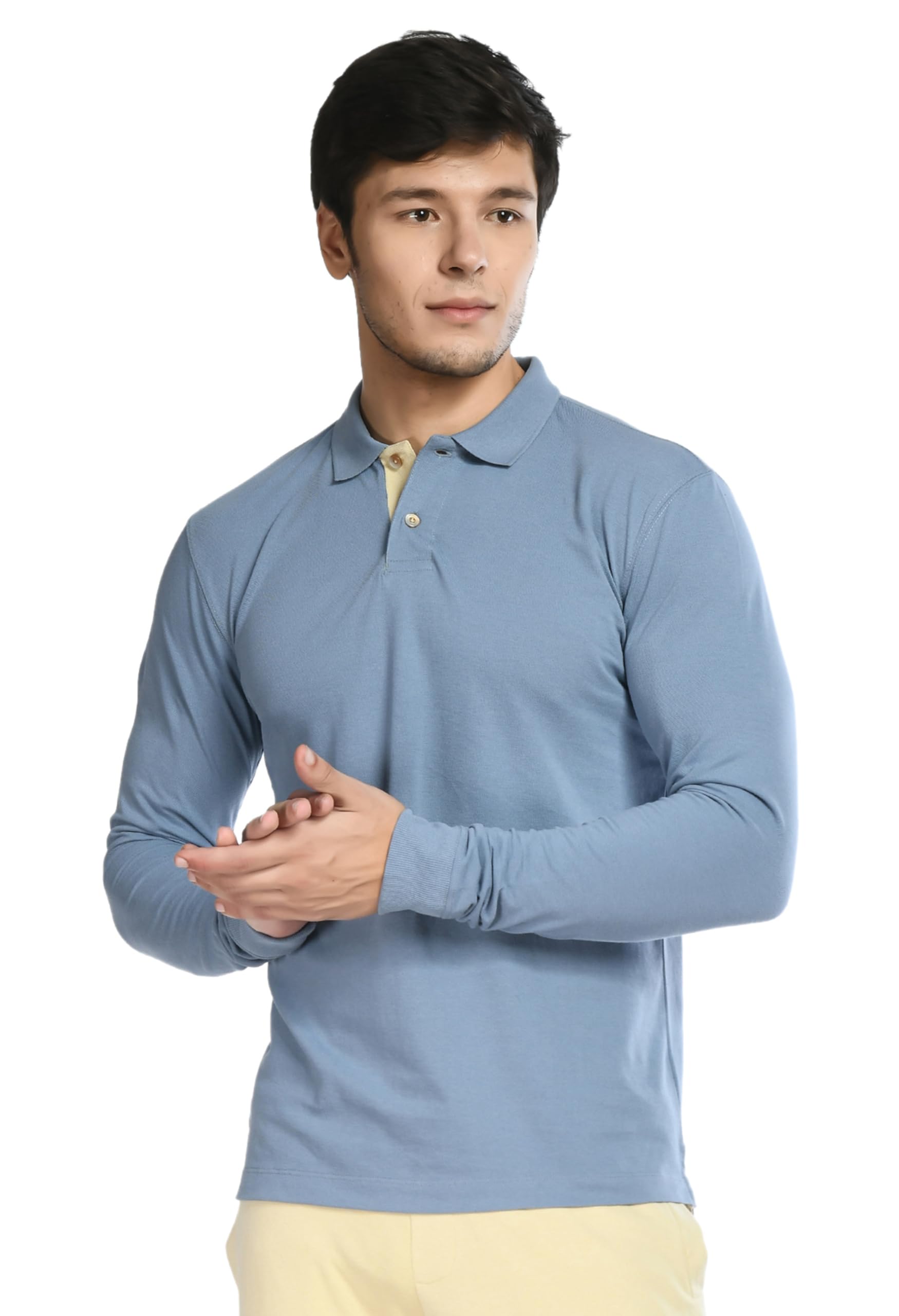 USI Uni Style Image Men's Cotton Blend Cotton Blend Improved American Fit #Pik32 Full Sleeves Polo Shirt - Allure Blue