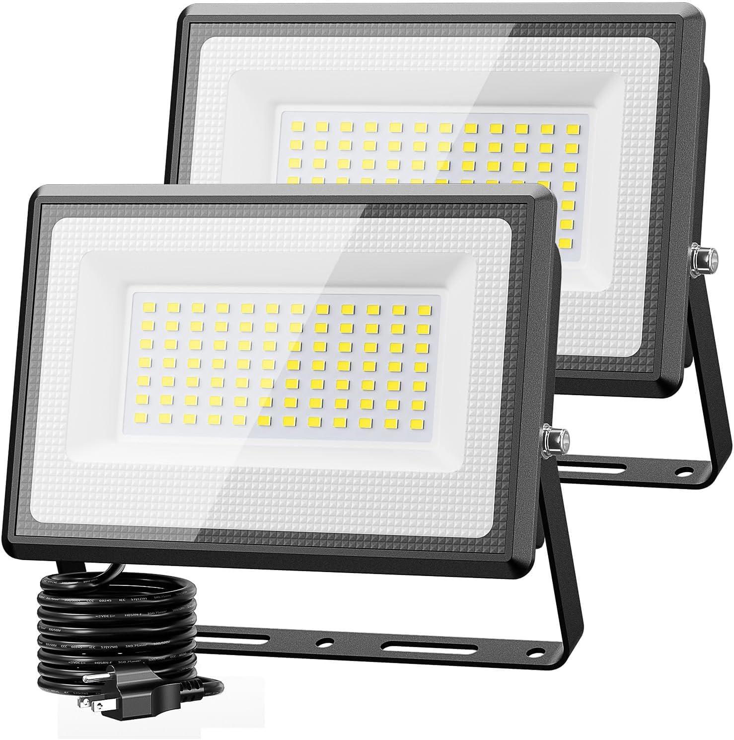 2 Pack 90W LED Flood Light Outdoor, 9000LM Super Bright LED Work Lights Plug in, 6500K IP66 Waterproof Exterior Floodlight for Yard Lawn Garden