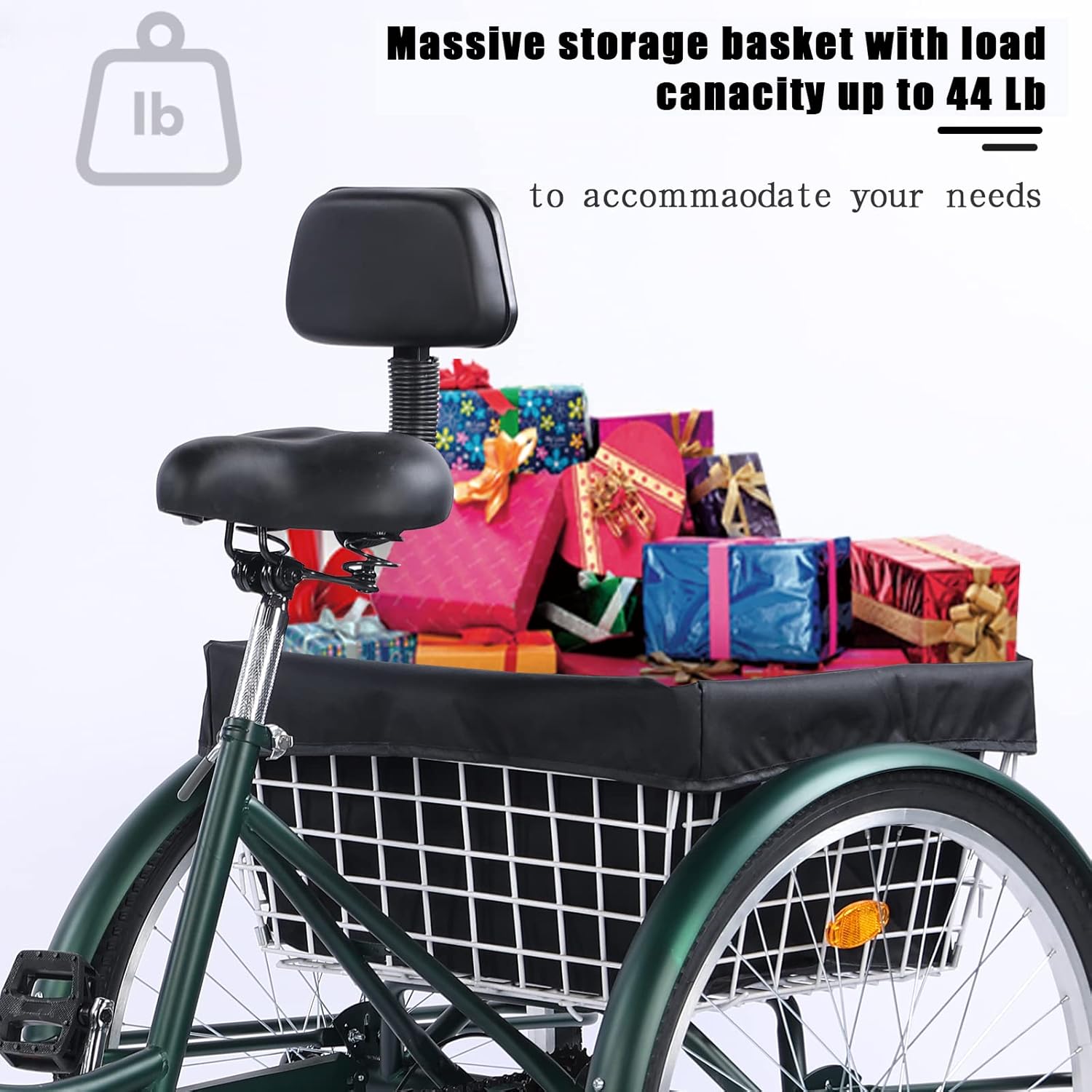 24/26 inch Adult Tricycles, 7 Speed 3 Wheel Cruiser Bike, Adult Trikes with Basket Adjustable Seat, Bicycles for Seniors, Women, Men for Shopping, Pet Tour, Camping, Multi-Color