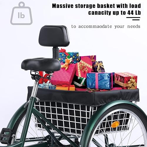 Miniatura 24 de Triciclo para adultos de 24/26 pulgadas, 7 velocidades, triciclos de montaña de 3 ruedas, bicicletas de tres ruedas con cesta y asiento de respaldo