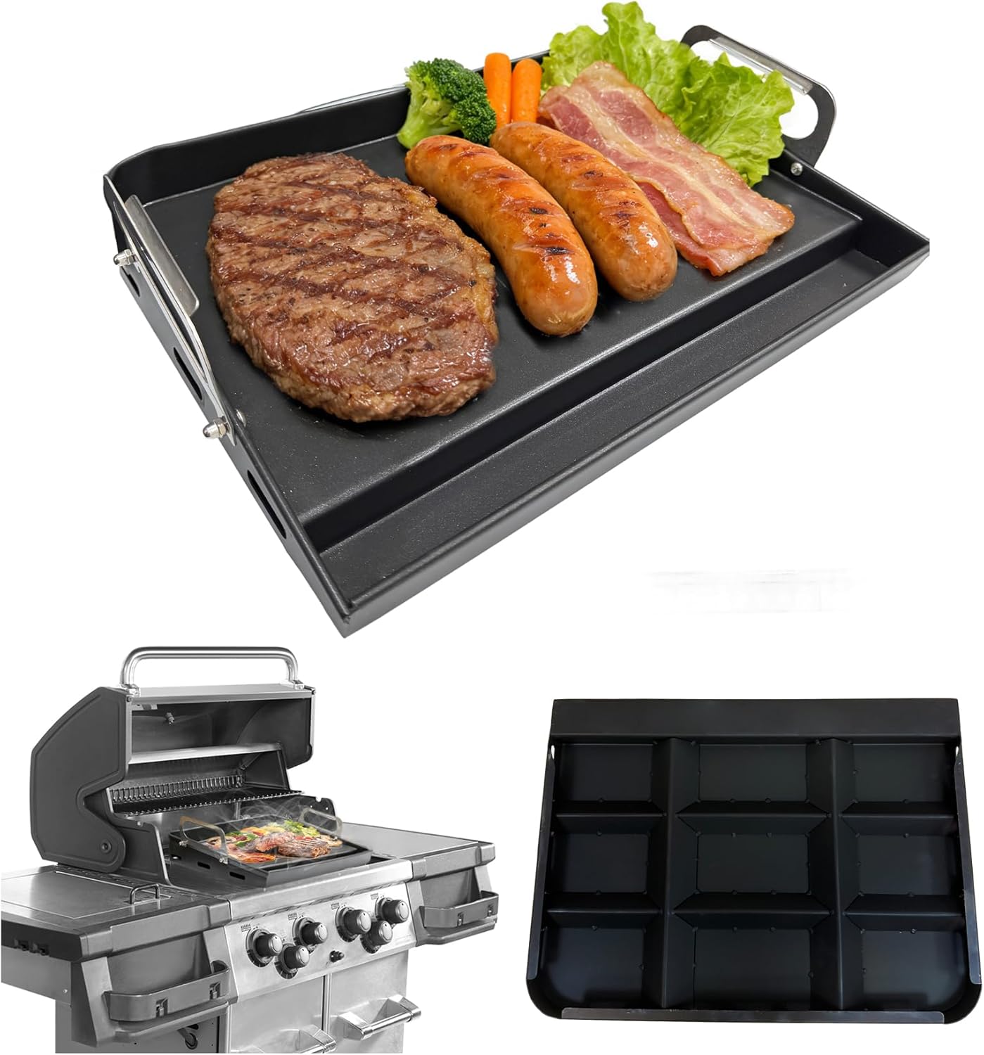 Griddle for Gas Grill, Upgraded Flat Top Griddle with Non-Stick, Heat Evenly Stainless Steel Griddle, Heat Resistant, No warps, Fit Gas/Charcoal Grill, Camping, Tailgating Parties - 15"X12"