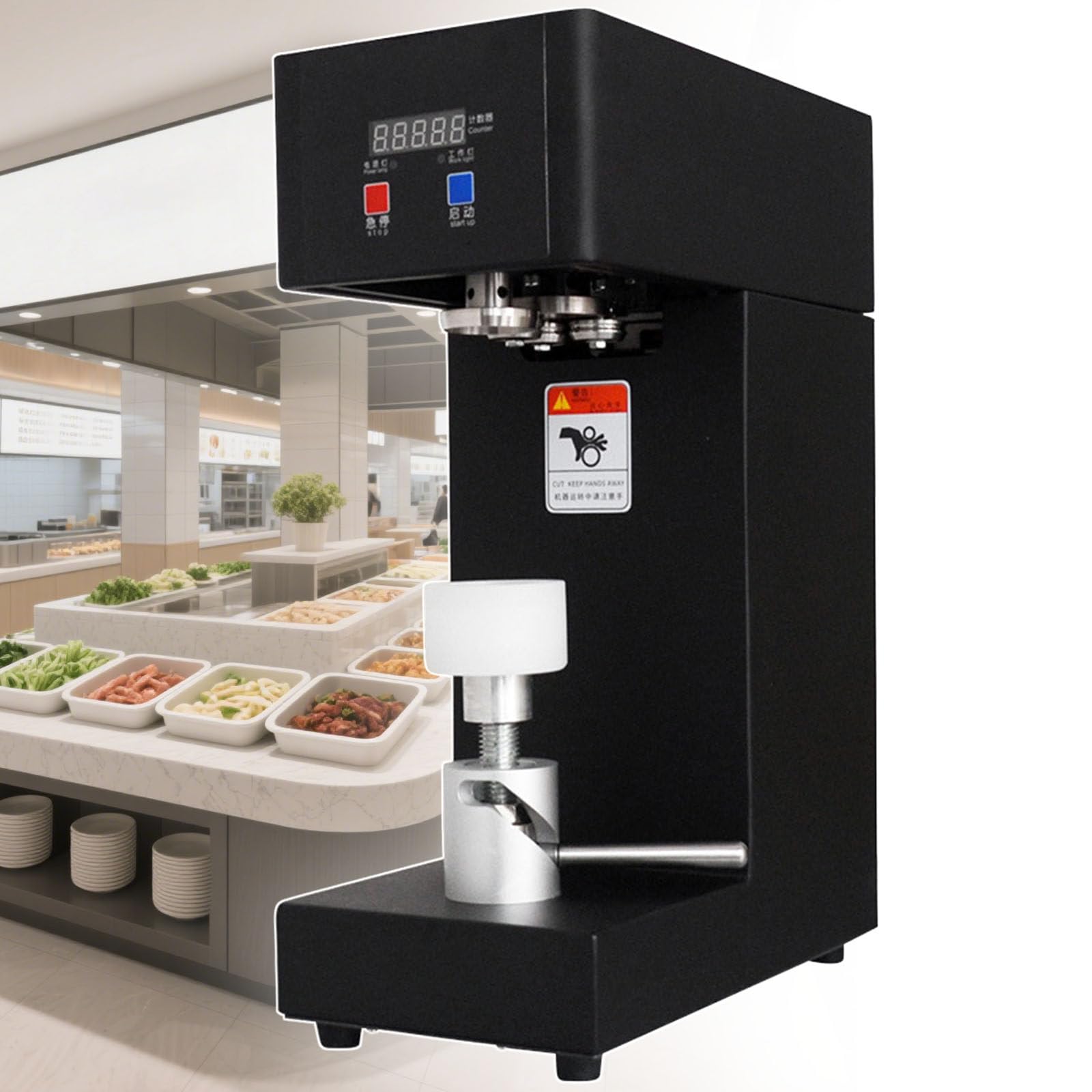 Sigillatrice semiautomatica per tazze con pannello LCD e contatore, regolabile in altezza, per lattine in plastica/alluminio da 5,5 cm di diametro, perfetta per l'industria alimentare e delle bevande