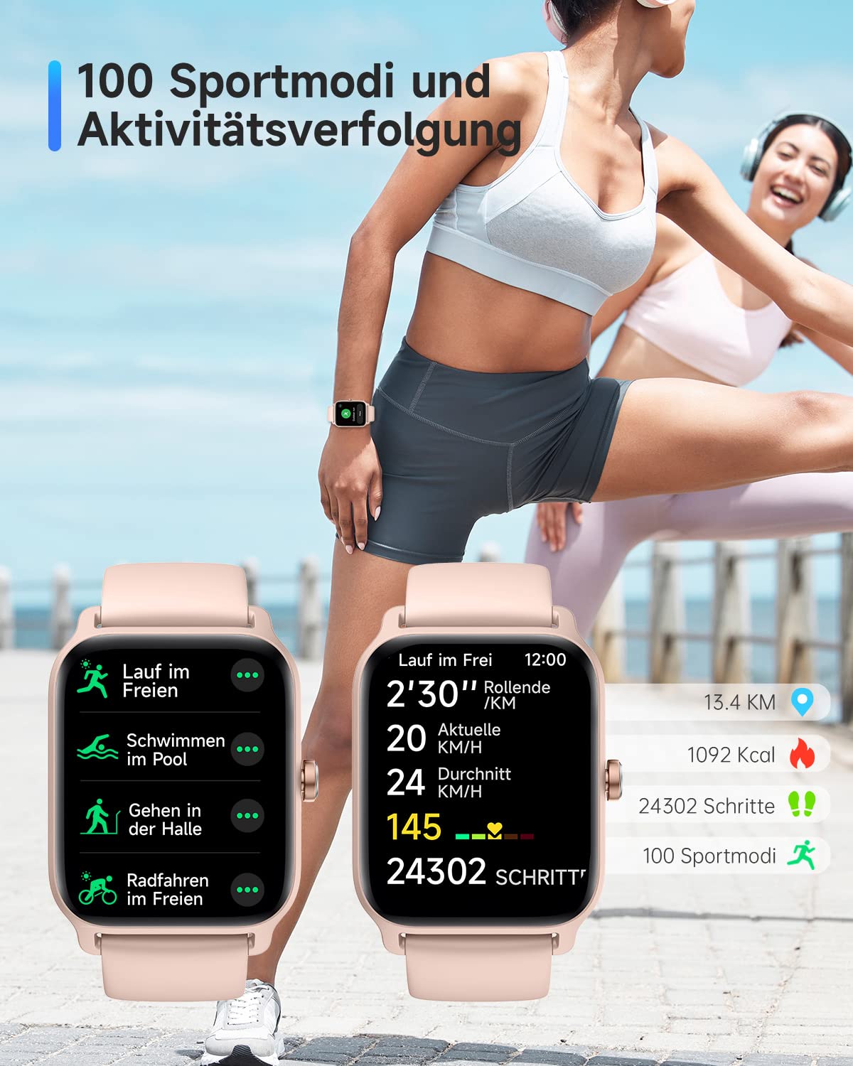 TOOBUR Smartwatch Mit Alexa – Fitness-Tracker, 100 Sportmodi, Pulsmessung, IP68 Wasserdicht, Für Android & IOS