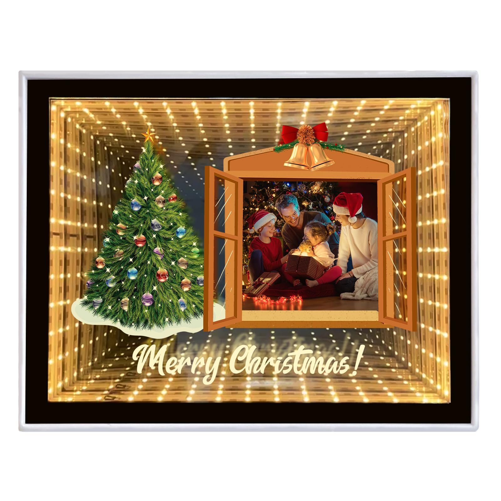 Customized Infinity Mirror Personalised Photos, Desktop LED Night Light Makeup Mirror 2 in 1, Personalised Christmas Gifts for Couple, Friends, Family, Home Decoration Bedroom Office Living Room