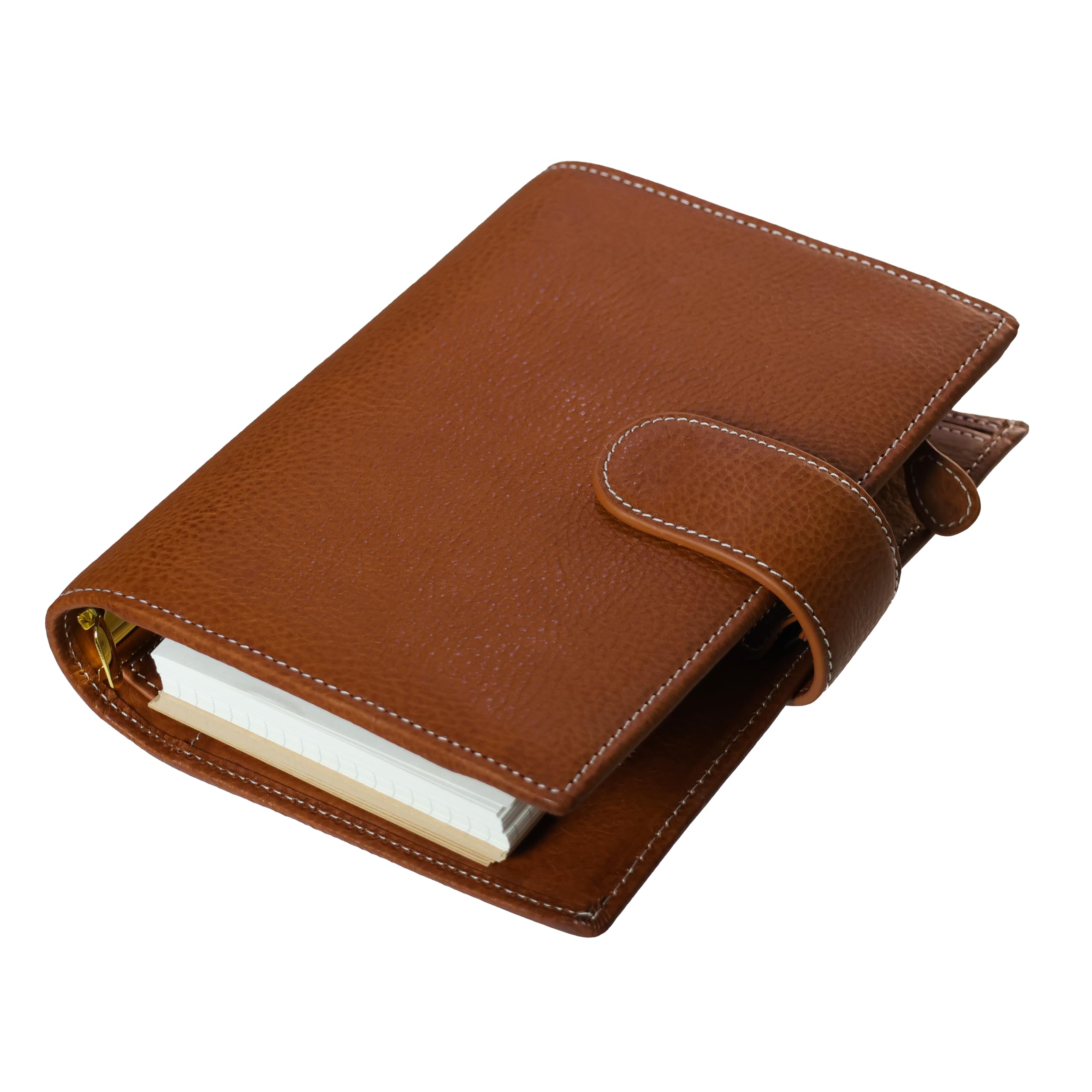 Minerva - Organizador personal tamaño A6 XL de piel auténtica, cuaderno de diario de anillas de estalogía, cuaderno de bolsillo con carpeta de 25 mm (marrón coñac)