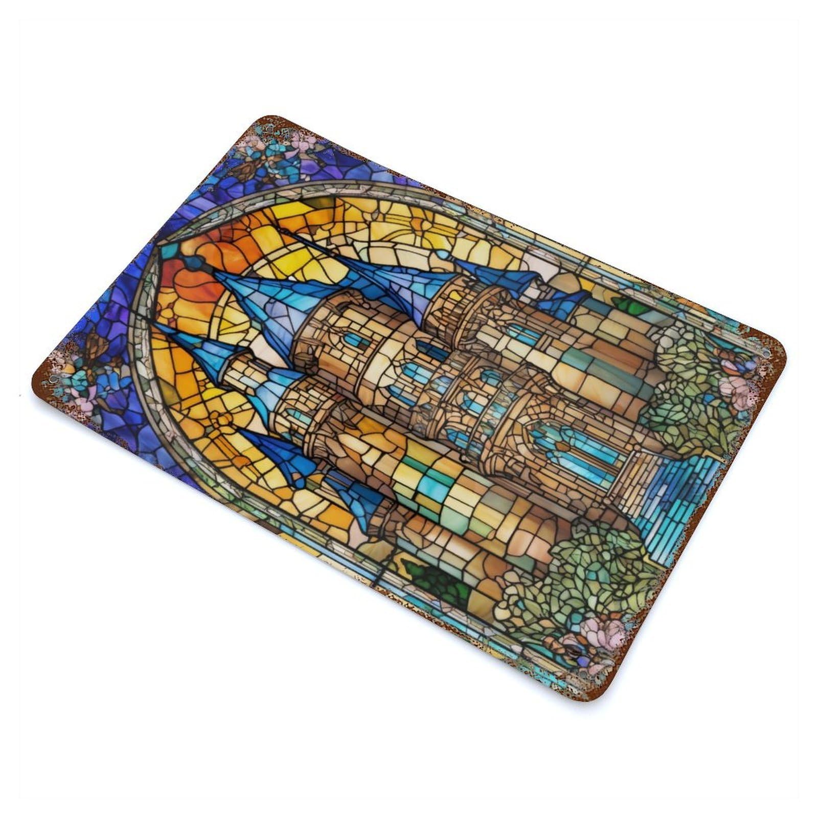Stained Glass Castles Retro Metal Sign 11.8"x7.9", Ideal for Shed, Workshop And Garage Wall Decor