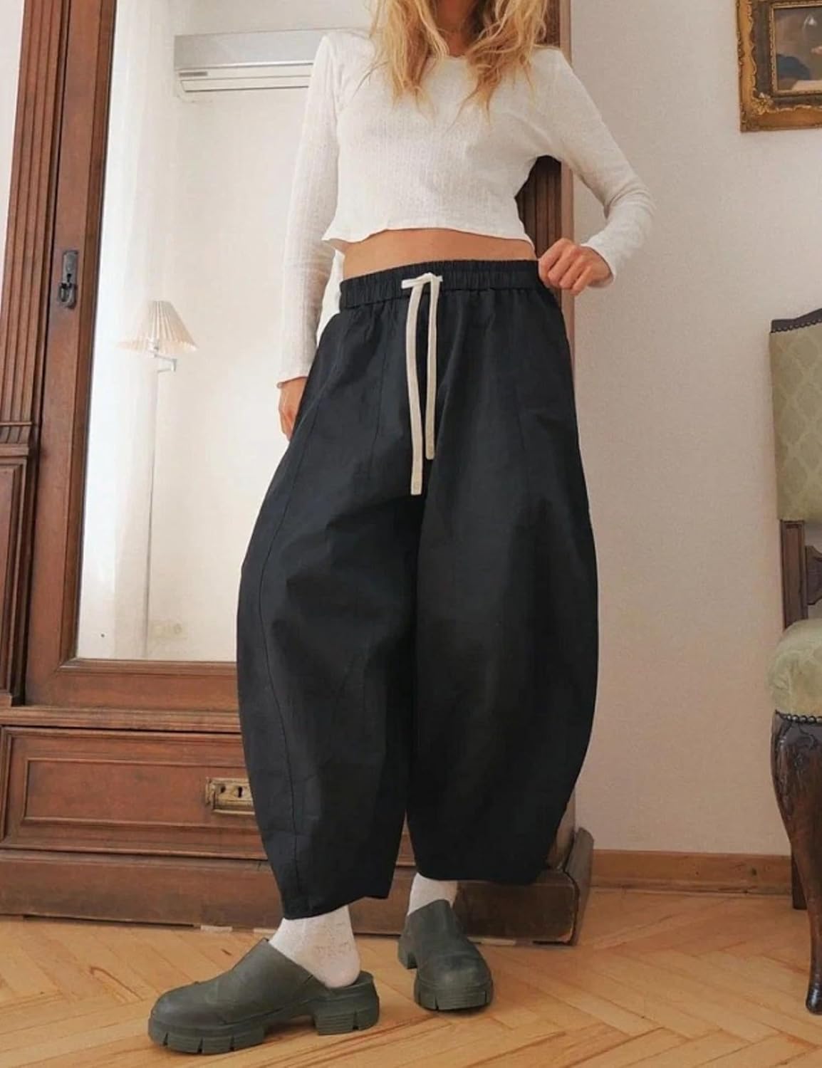 Xiaoxuemeng Barrel Jeans Women Cropped Cotton Wide Leg Pants High Waisted Denim Pants with Pockets - Image 4