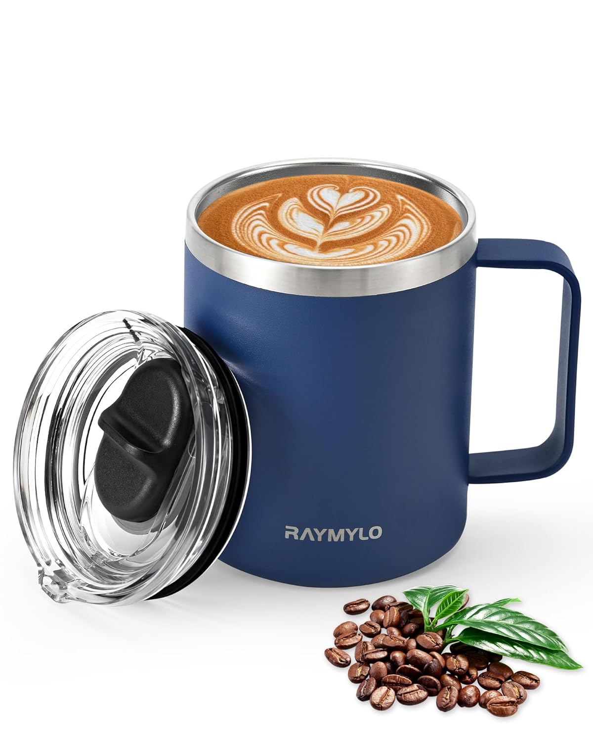 RAYMYLO Insulated Coffee Mug 12 oz Double Wall Stainless Steel Coffee Mug with Lids Leak-Proof Detachable Slider Lid