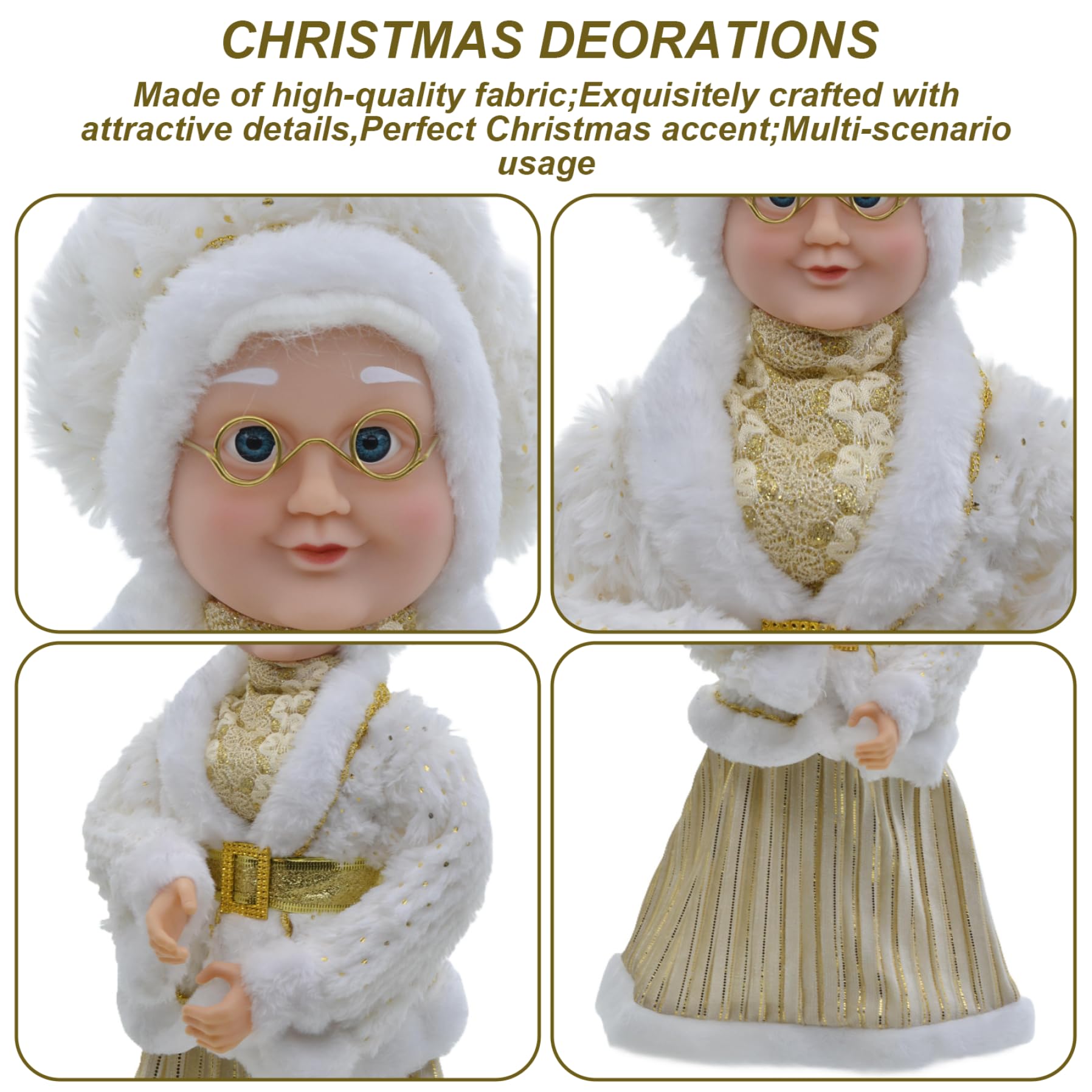 Figura de Papá Noel de pie de 18 Pulgadas con Bata Dorada y Blanca, decoración navideña de repisa de Mesa, decoración del hogar para Fiestas navideñas, anciana Santa