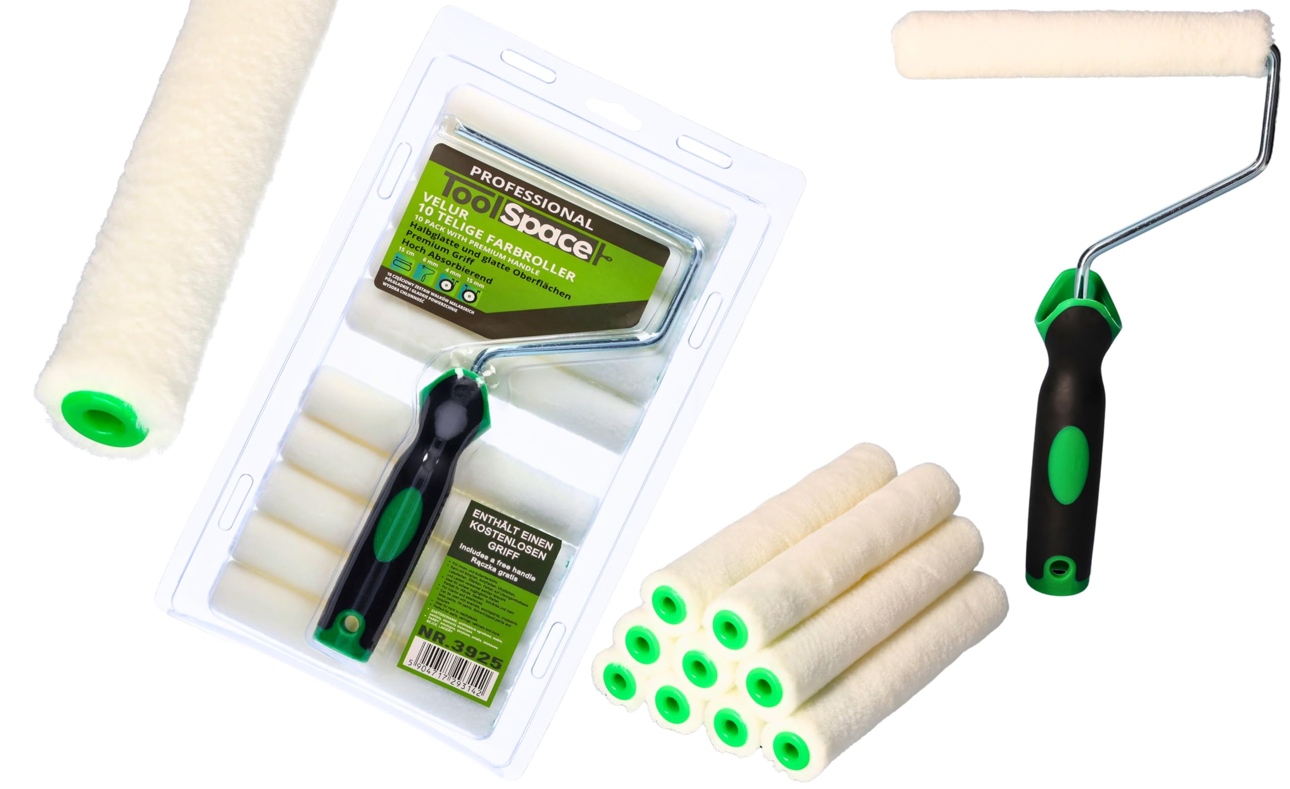 ToolSpace 10x Velor Inserts For Rollers – Set Of 10 Pieces – 15 Cm – Short Fleece – For Smooth Surfaces – Two-component Paints, Resins – For Floors, Parquet Floors – DIY Painting, Varnishing