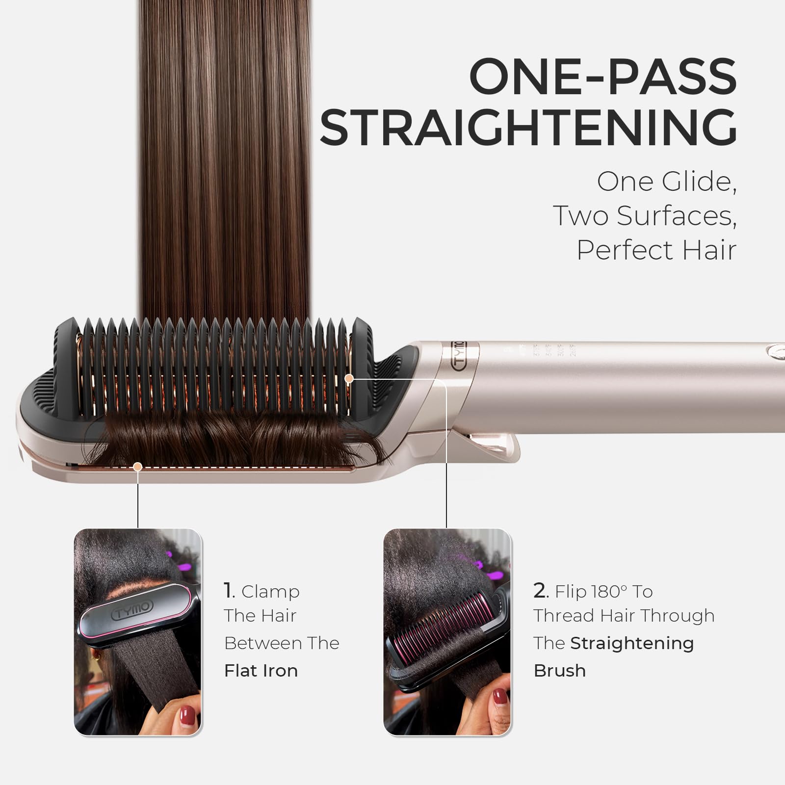 TYMO FLIPRO 5-in-1 Hair Straightener Brush with 200M Ions