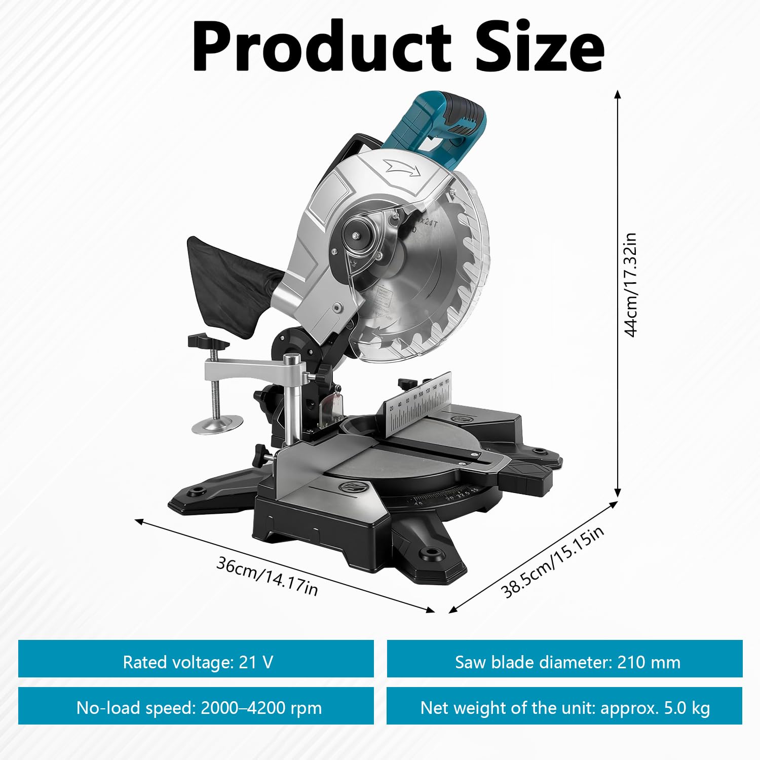 Kapp und Gehrungssäge für Makita 18V Akku, Professional Kapp-Zugsäge Metall Gehrungssäge, Tischplatte aus Aluminium-Druckguss, 0-45° Schrägschnitte, Ø 210mm Sägeblatt (Ohne Akku)