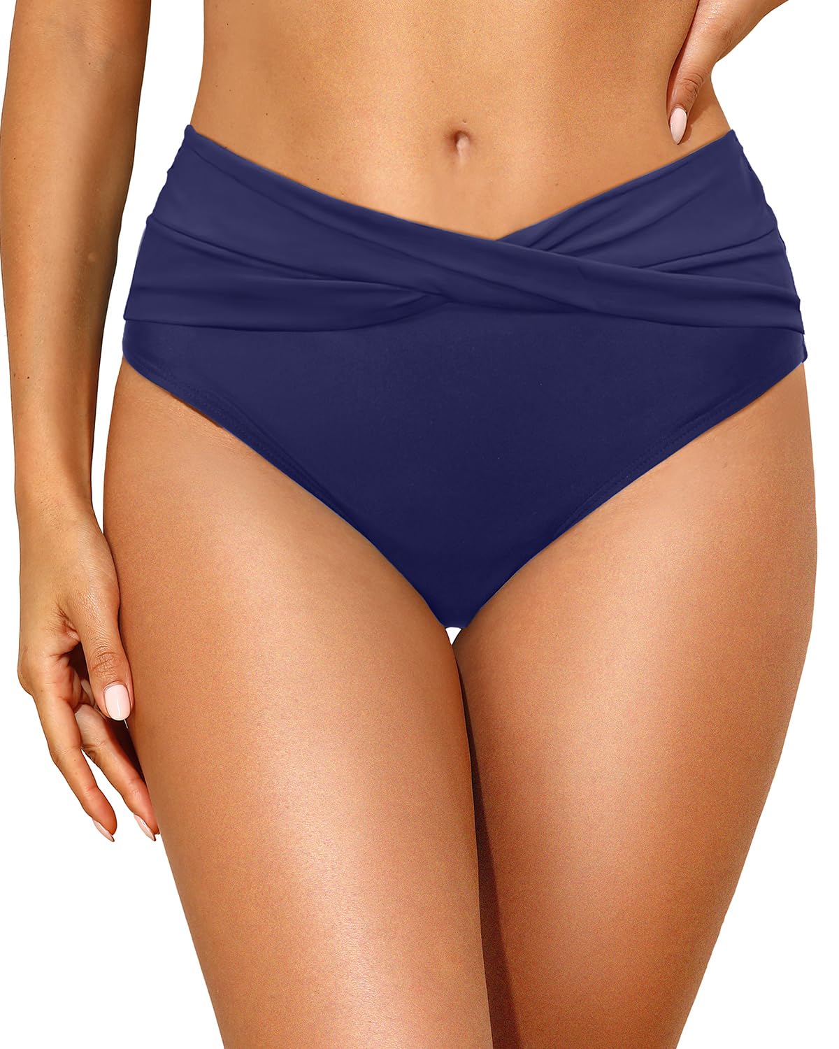 Tempt Me Women Mid Waist Bikini Bottoms - V Cut Bathing Suit Bottoms Twist Front Swimsuit Bottoms Ruched Swimwear 2025