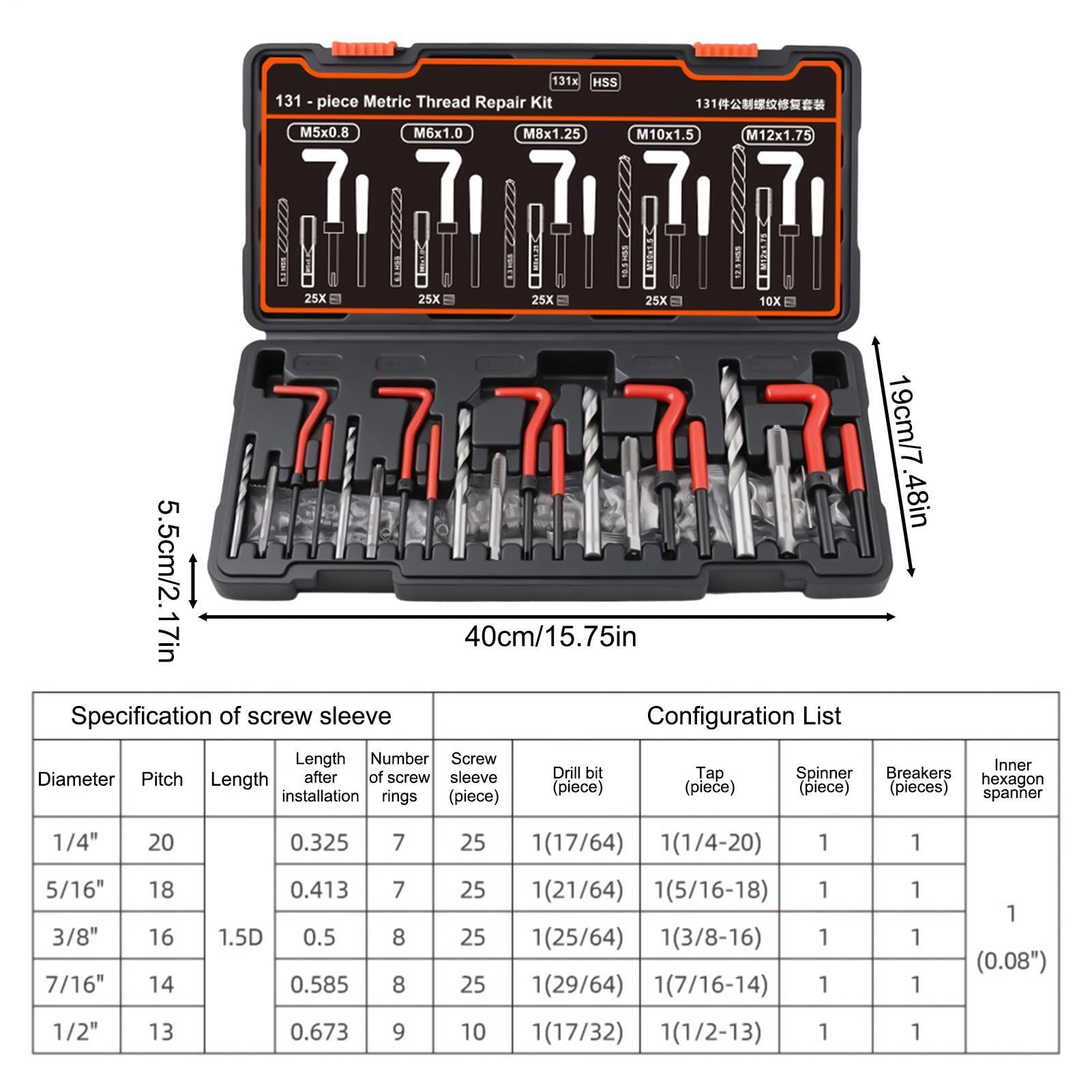 Kit Ripristino Filettature Utensili Manuali Autofilettanti